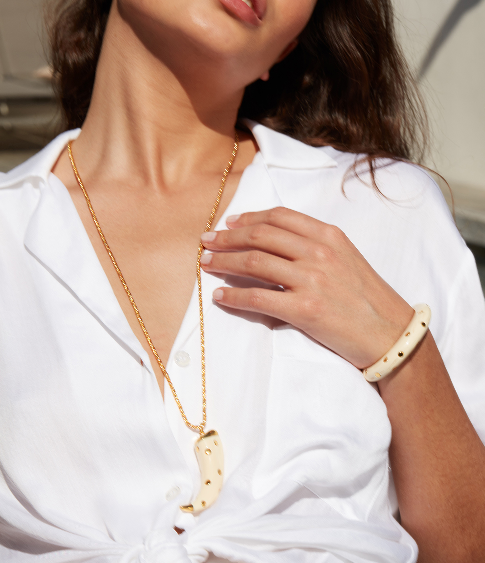 Ivory Horn Caftan Moon Long Necklace