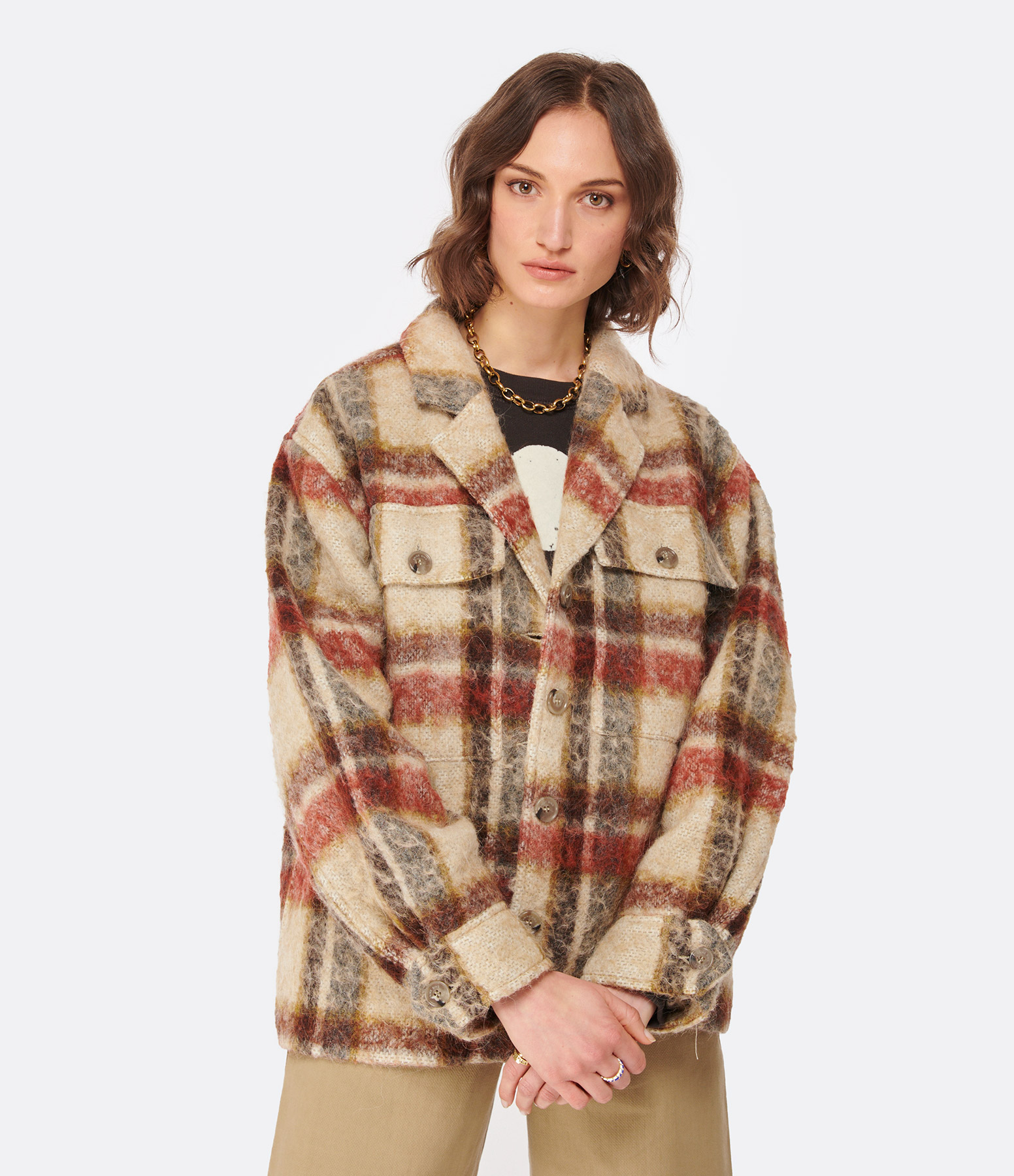 Flynn Beige Checked Wool Jacket
