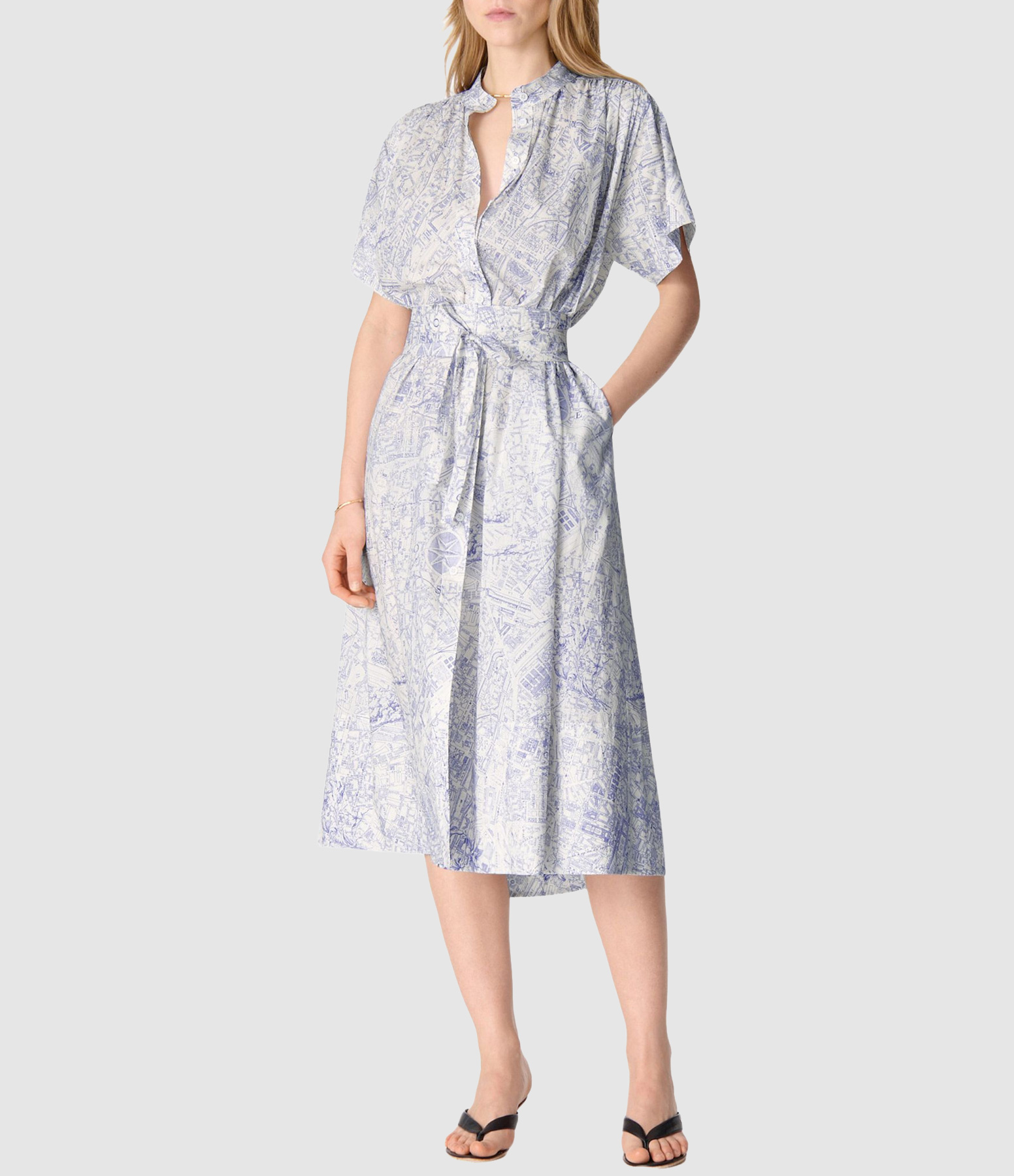 Ciao White and Blue Midi Dress