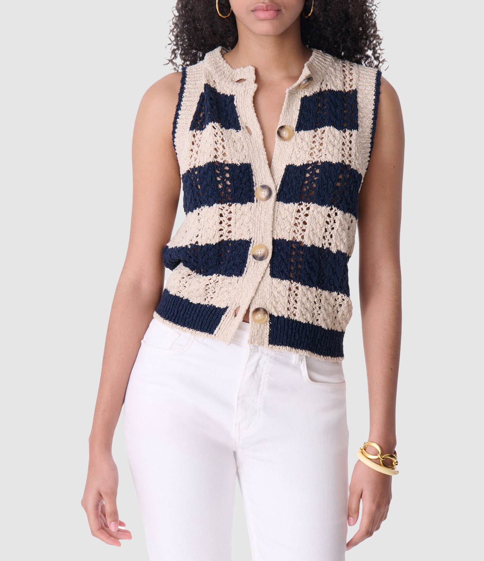 Elberta Cardigan – Ecru and Navy