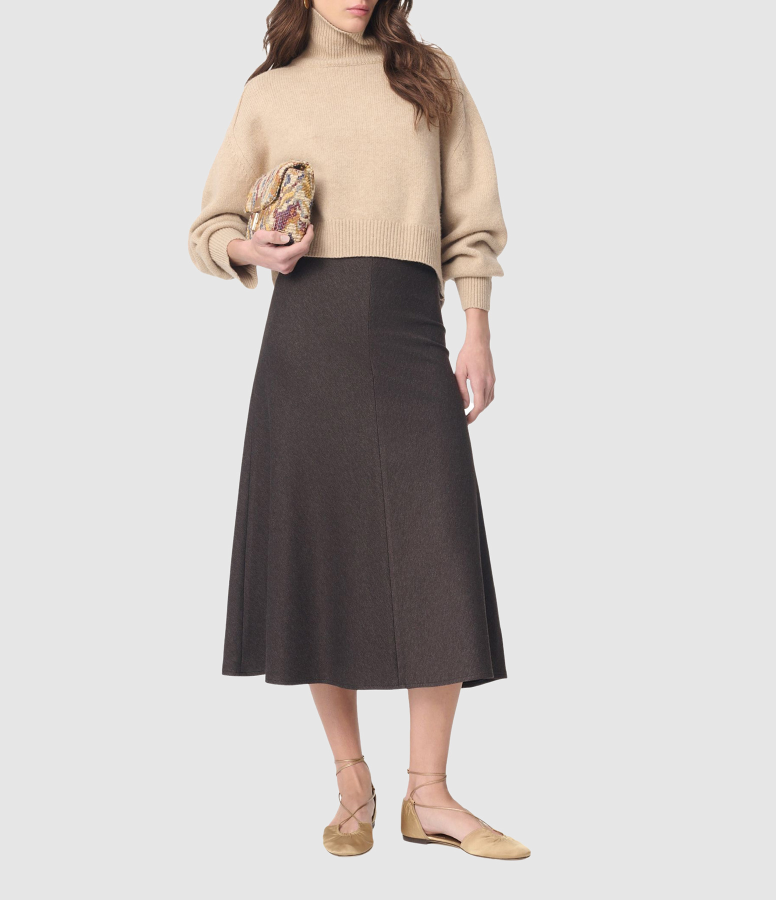 Boushra Mid-Length Skirt in Brown