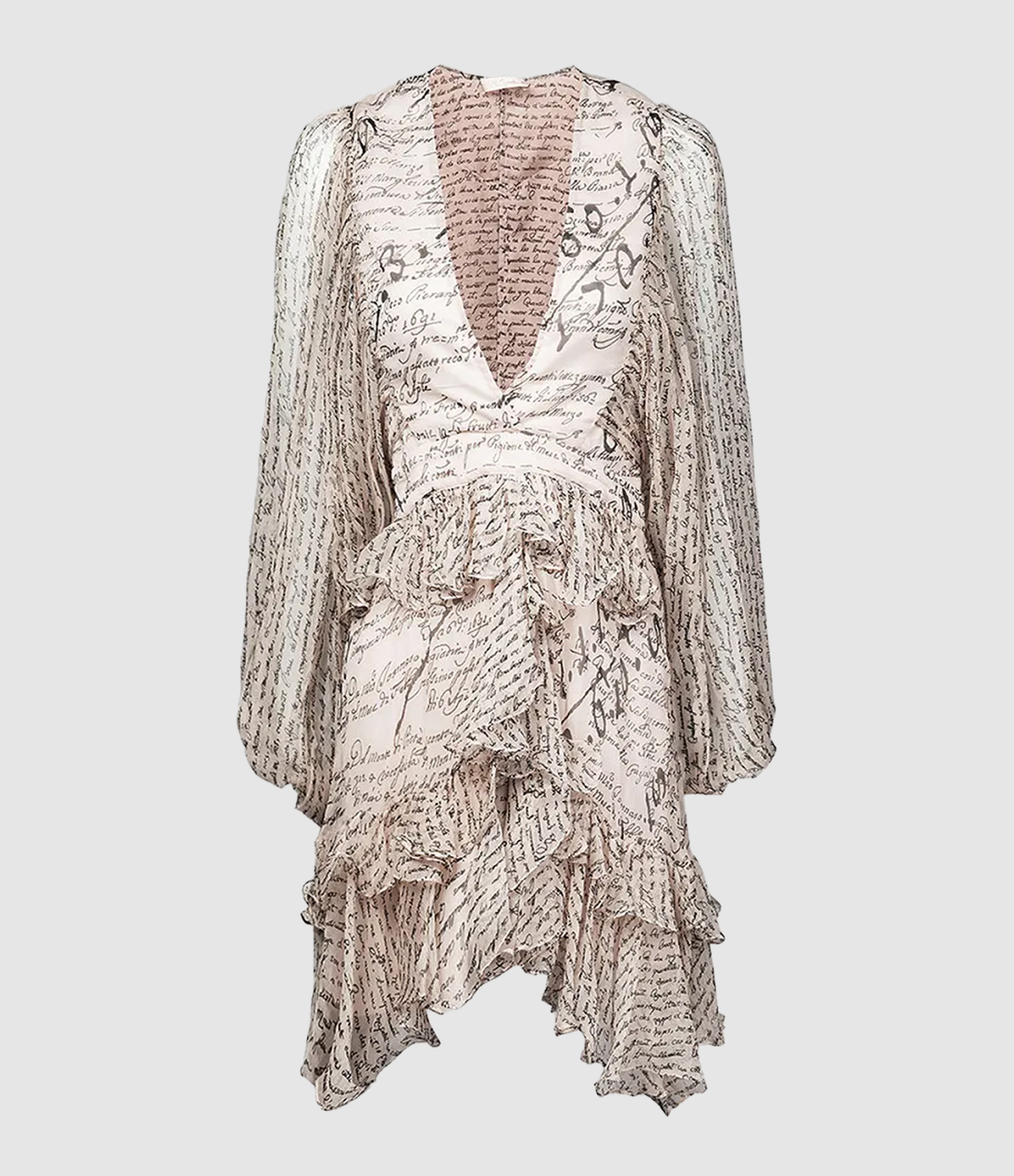 Vada Beige Balloon-Sleeve Dress