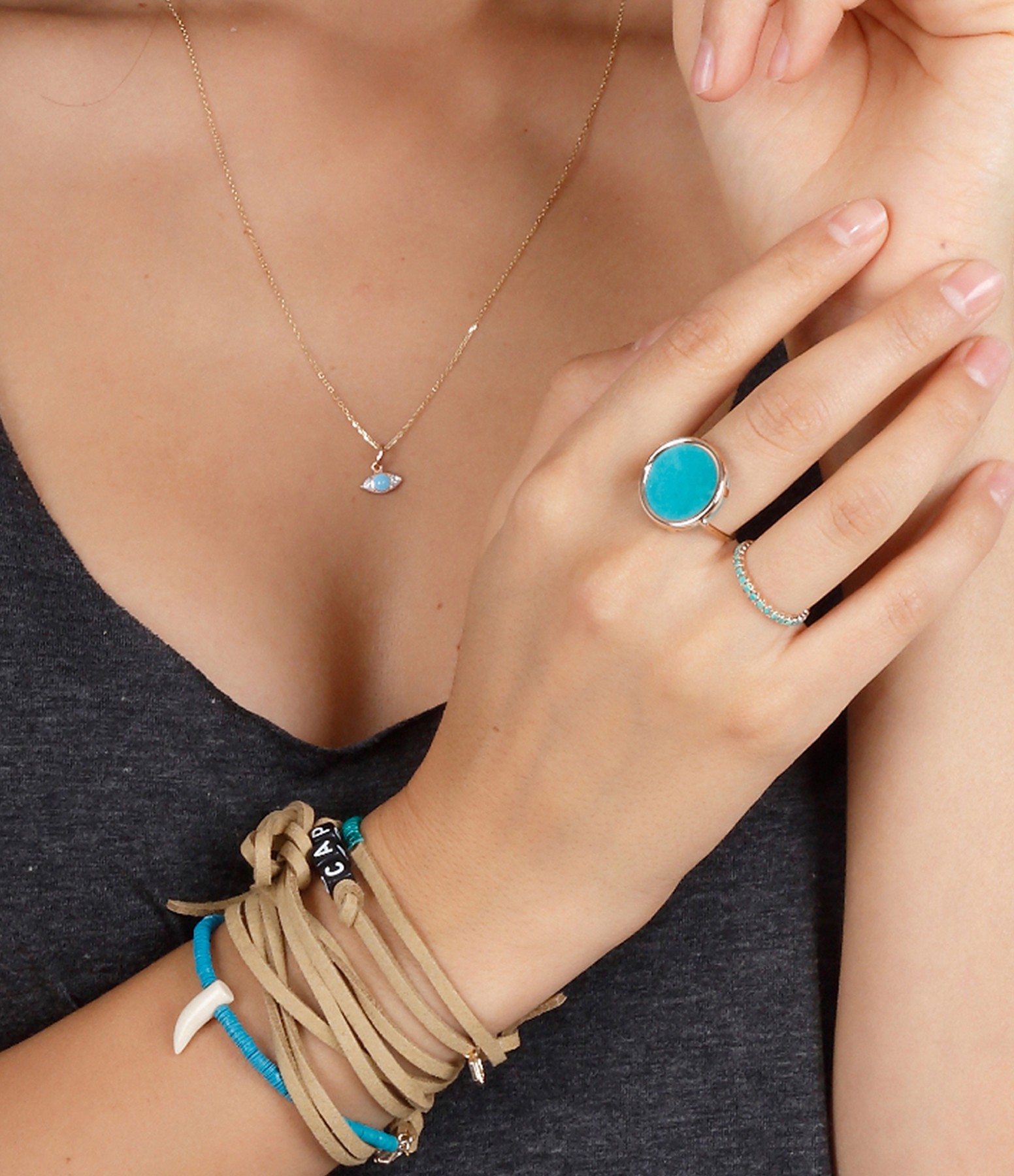 Turquoise Diamond Eye Necklace with Gold Chain