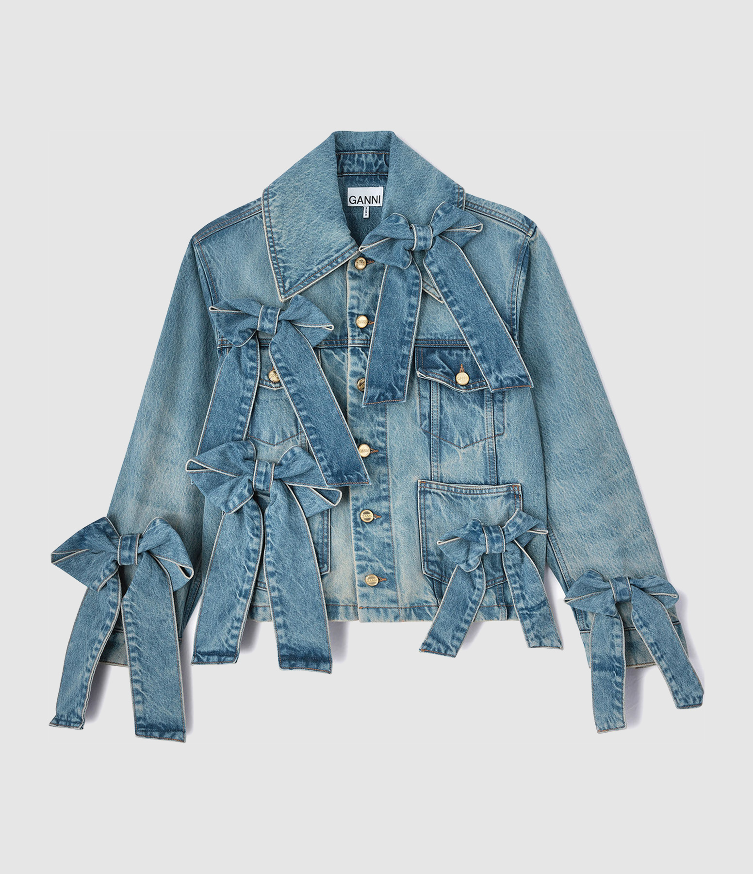 Tint Rigid Denim Bow Jacket, Mid Blue, Vintage