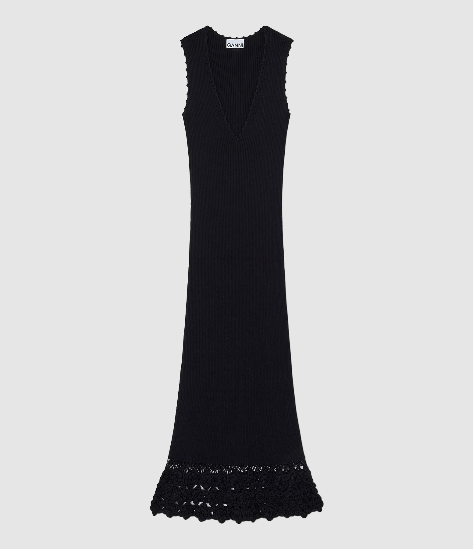 Black Fine Crochet V-Neck Dress