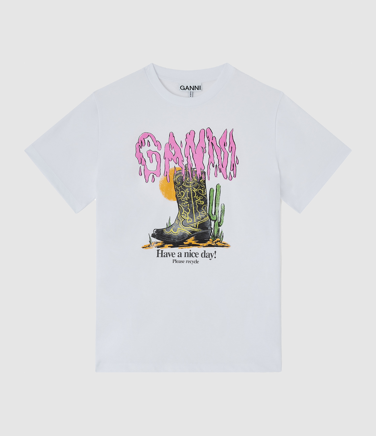 Basic Cotton Jersey T-shirt with Boots Print, Bright White