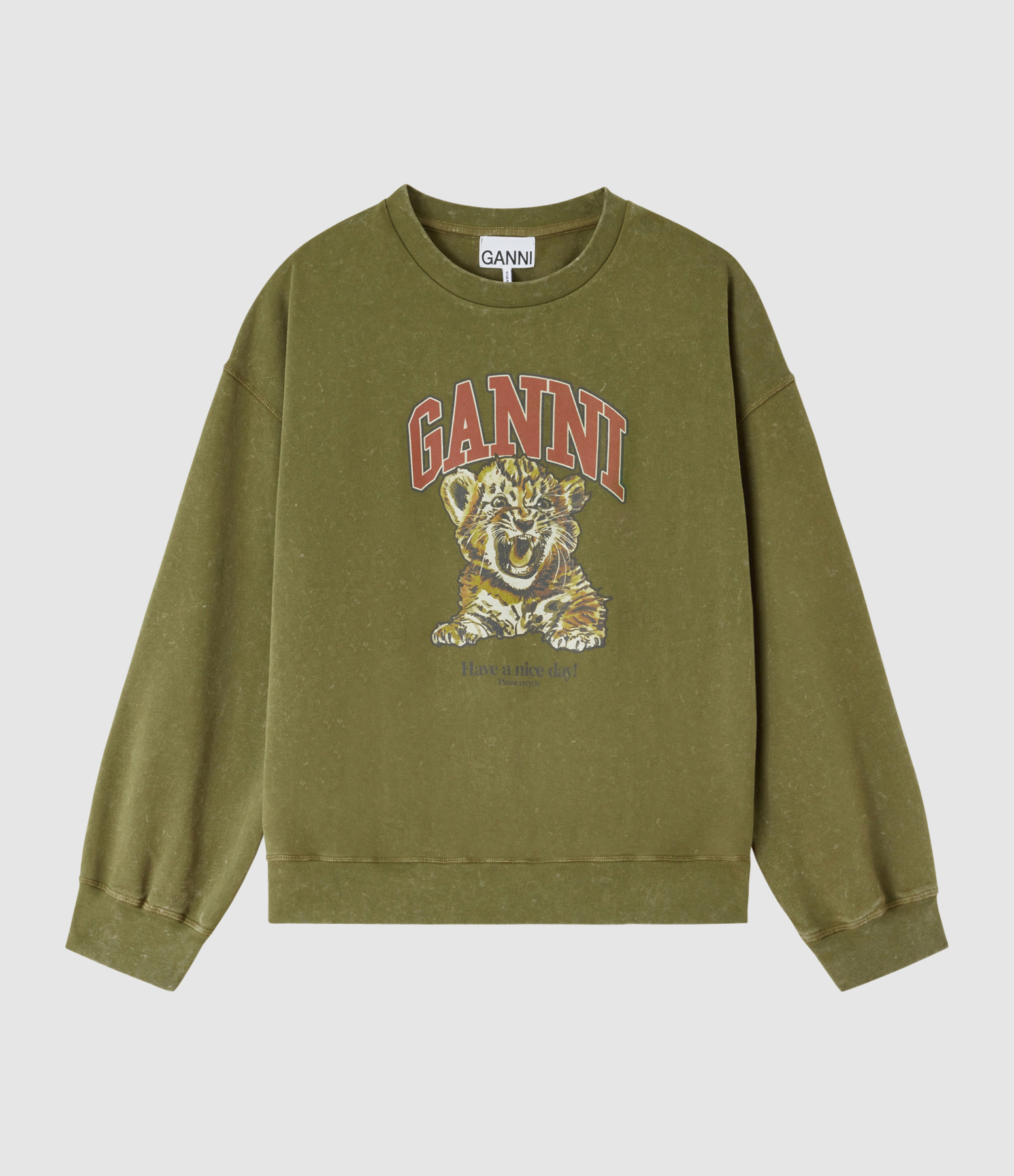 Isoli Crew-neck Sweatshirt with Tiger Print – Military Olive