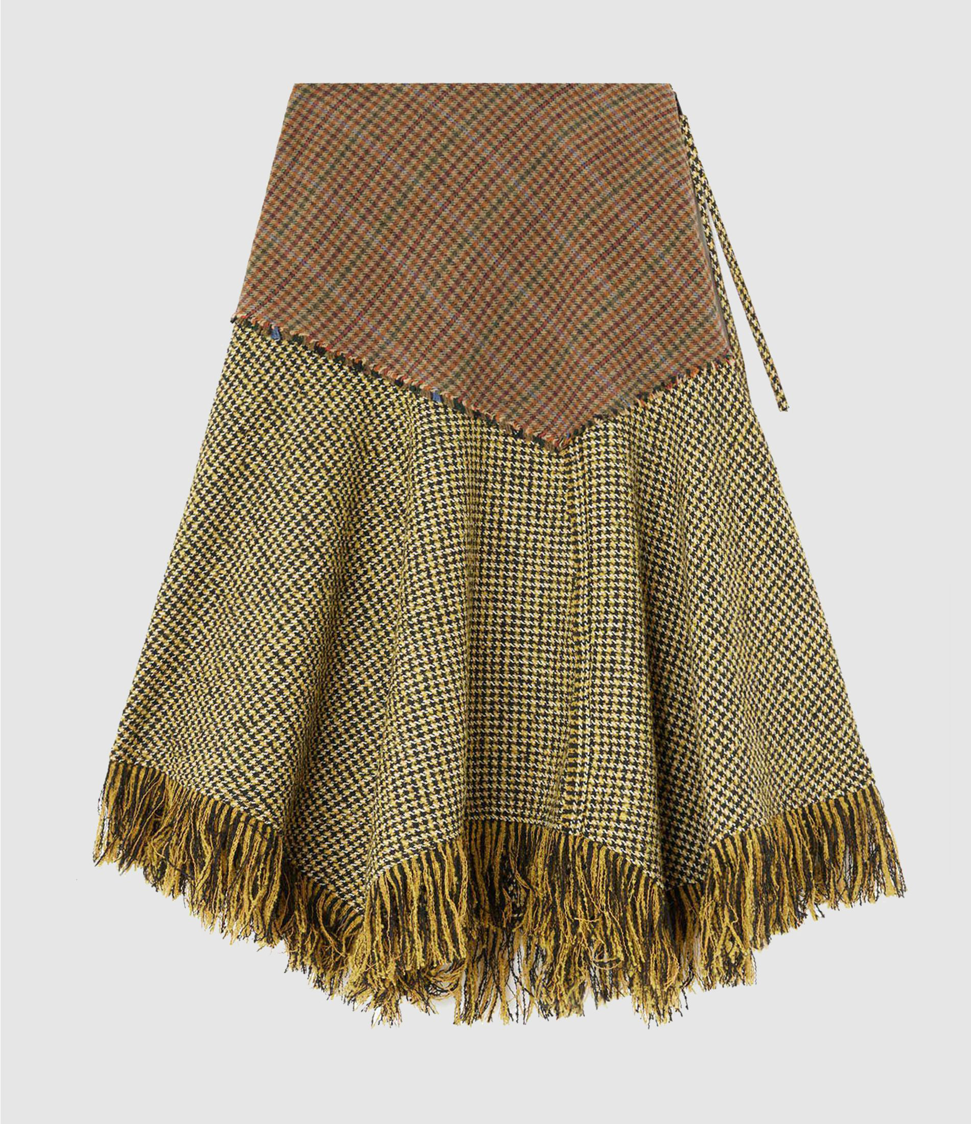 Multicoloured Woollen Check Patchwork Skirt