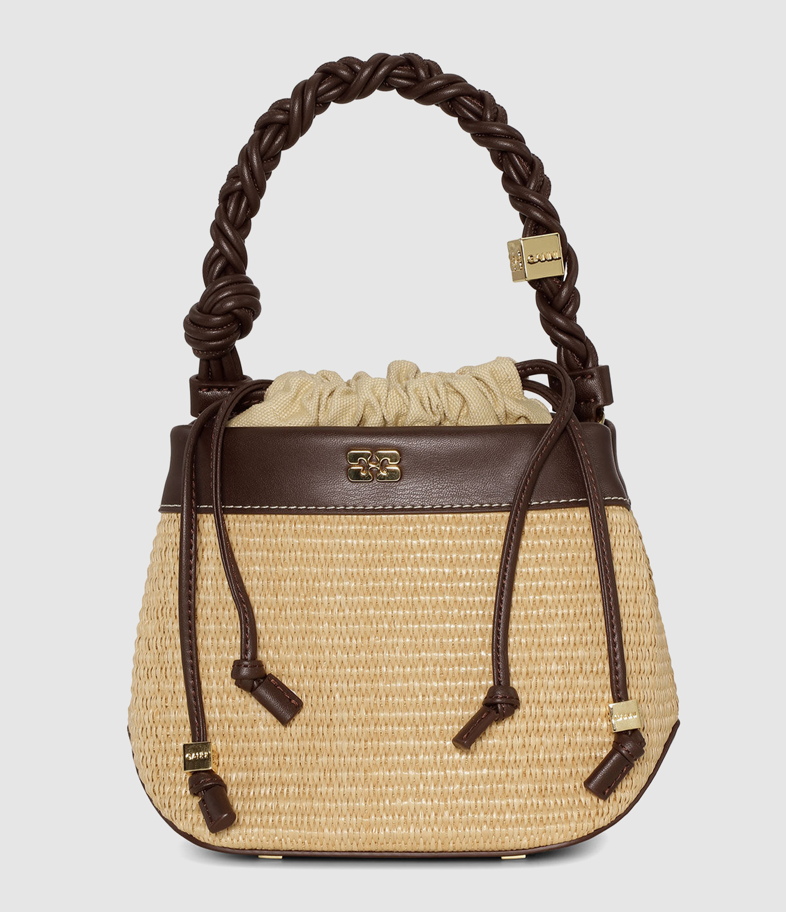 Bou Raphia Seal Brown Bucket Bag