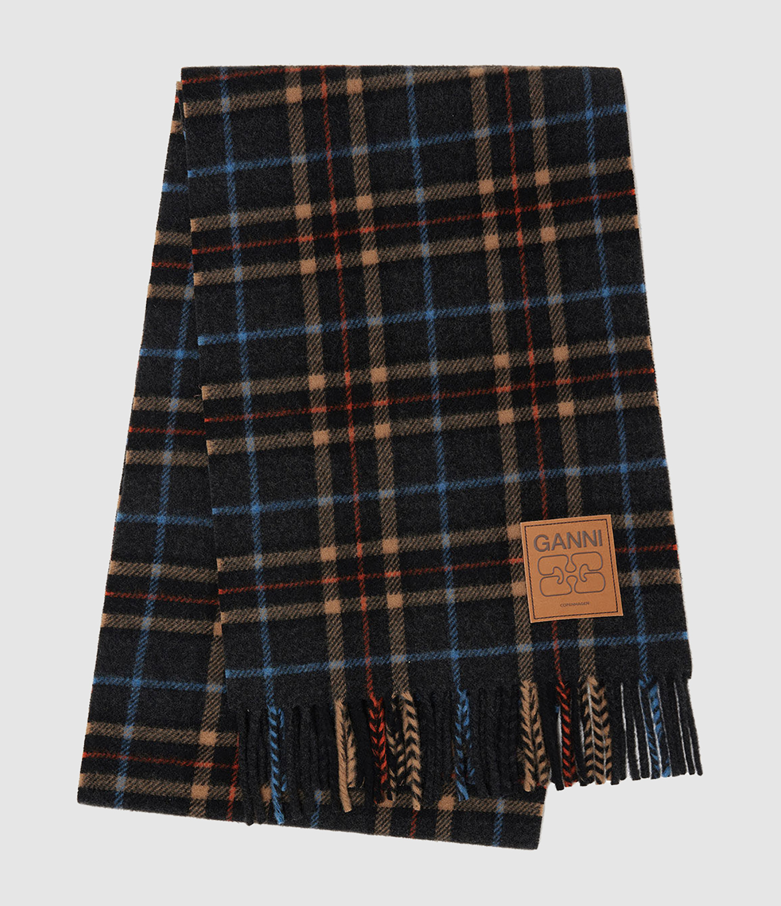 Charcoal Grey Double-Sided Wool Check Scarf