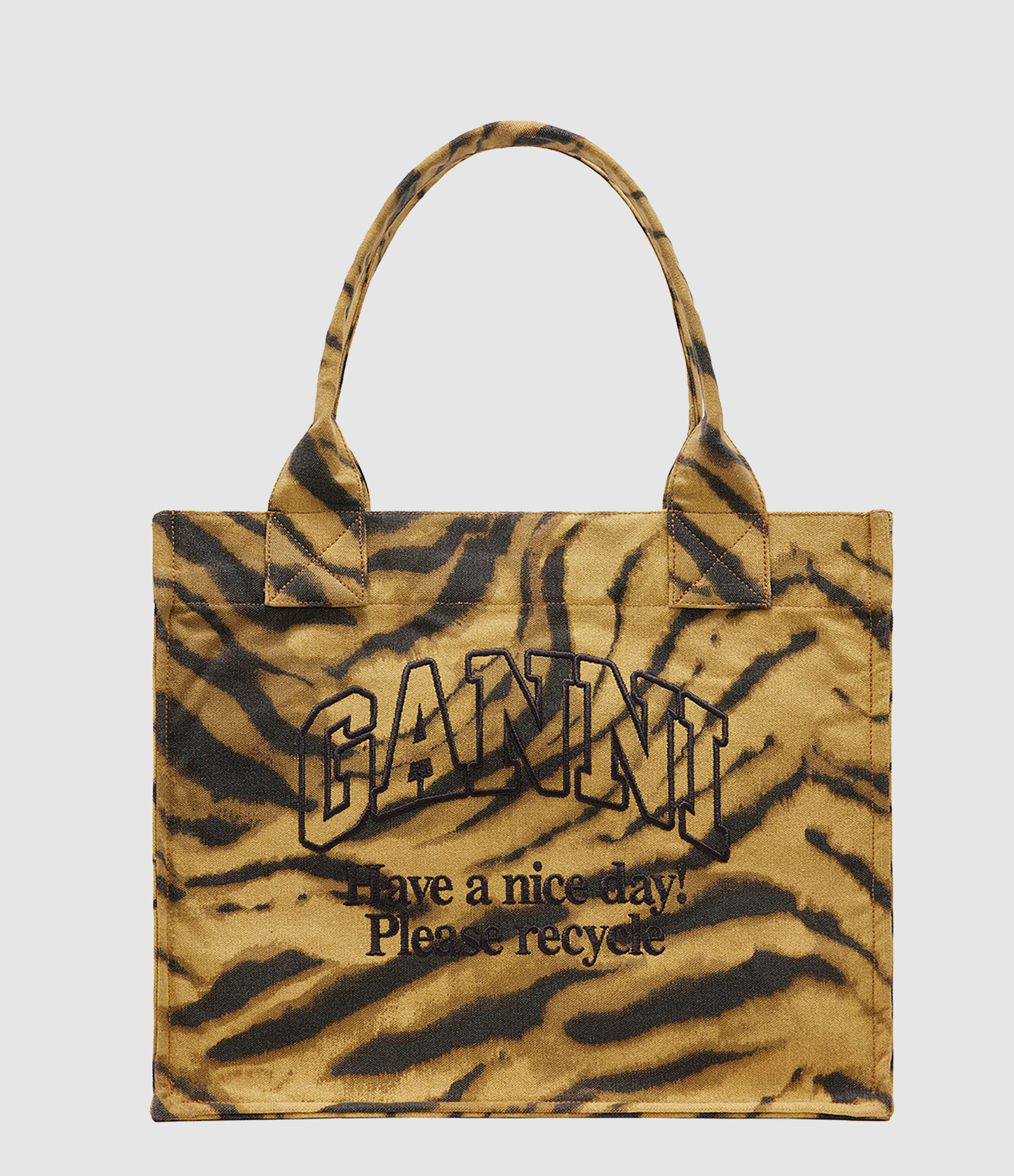 Large Easy Shopper Tote Bag with Zebra Print, Khaki