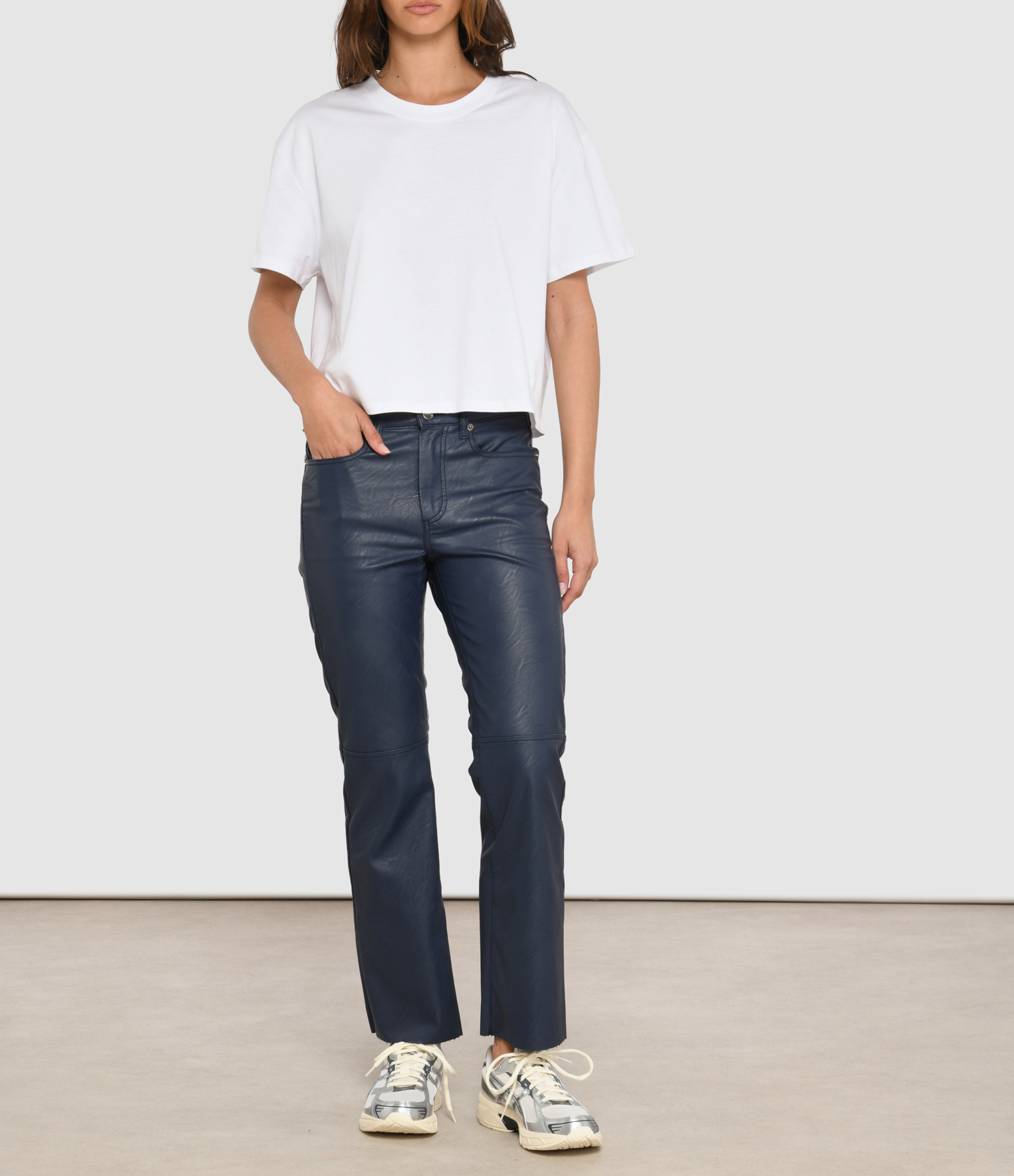 Gabryel Navy Blue Faux Leather Trousers