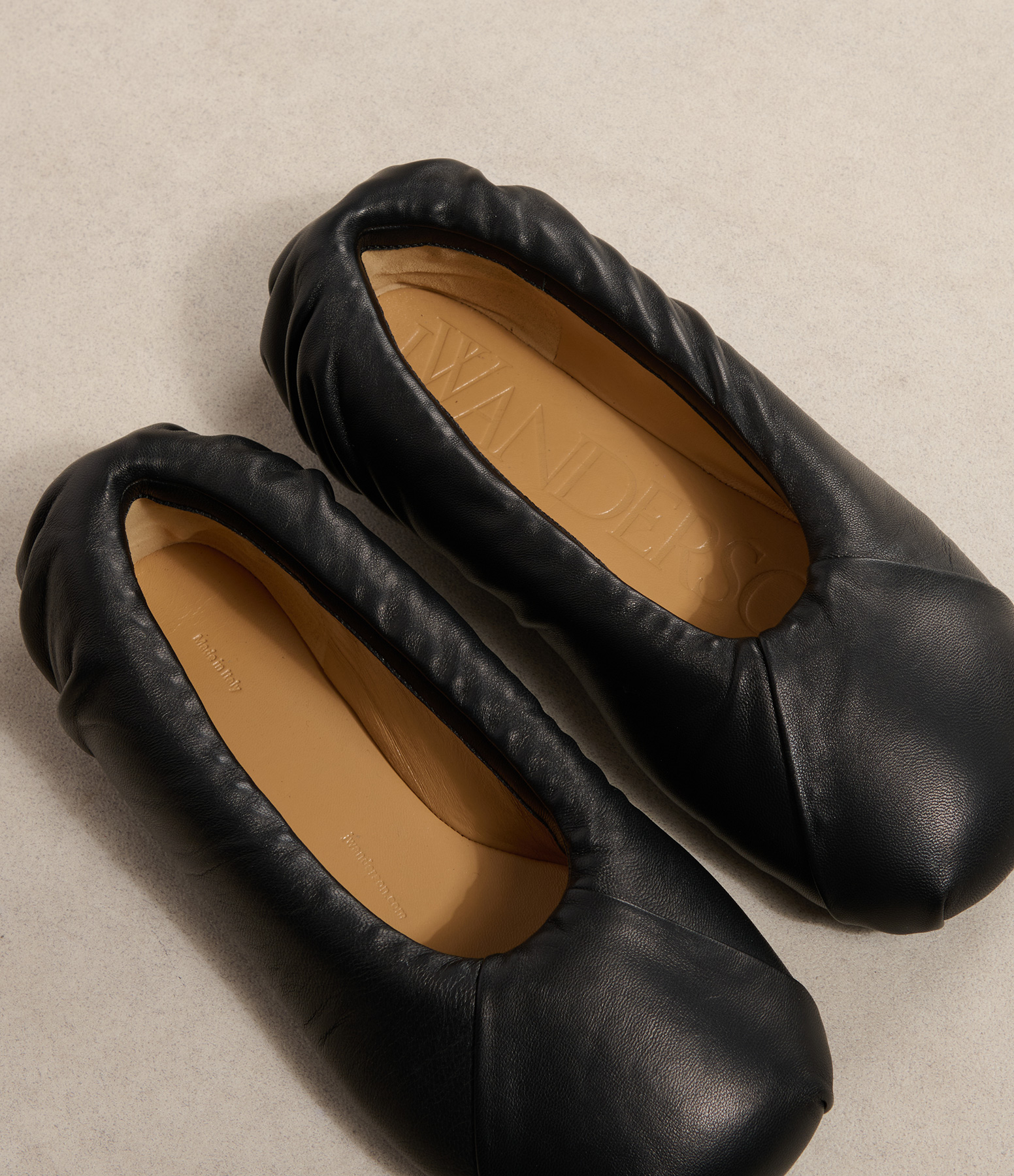 Black Leather Puffy Ballet Flats