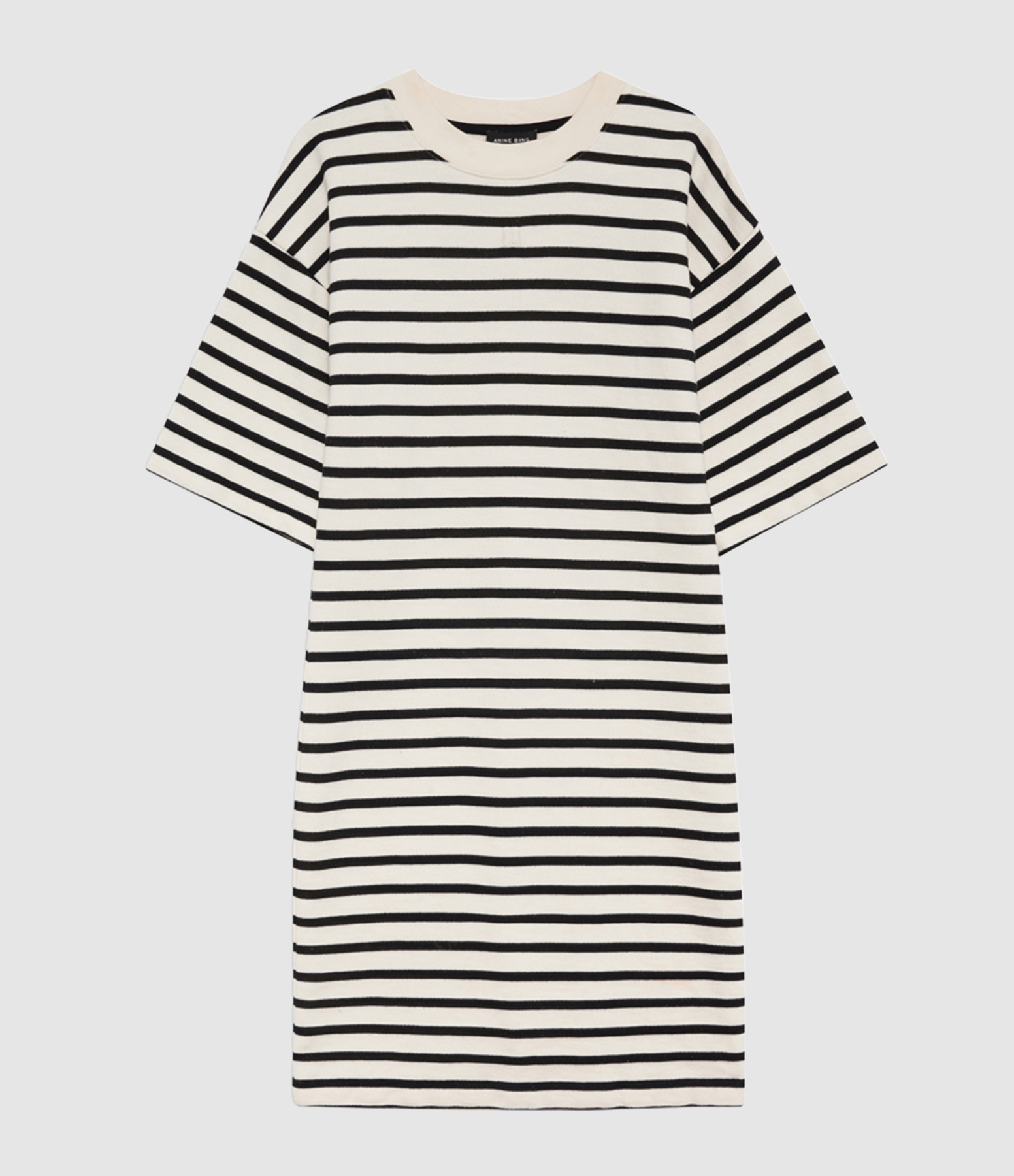 Mona Stripe Short Dress in French Terry, White/Black