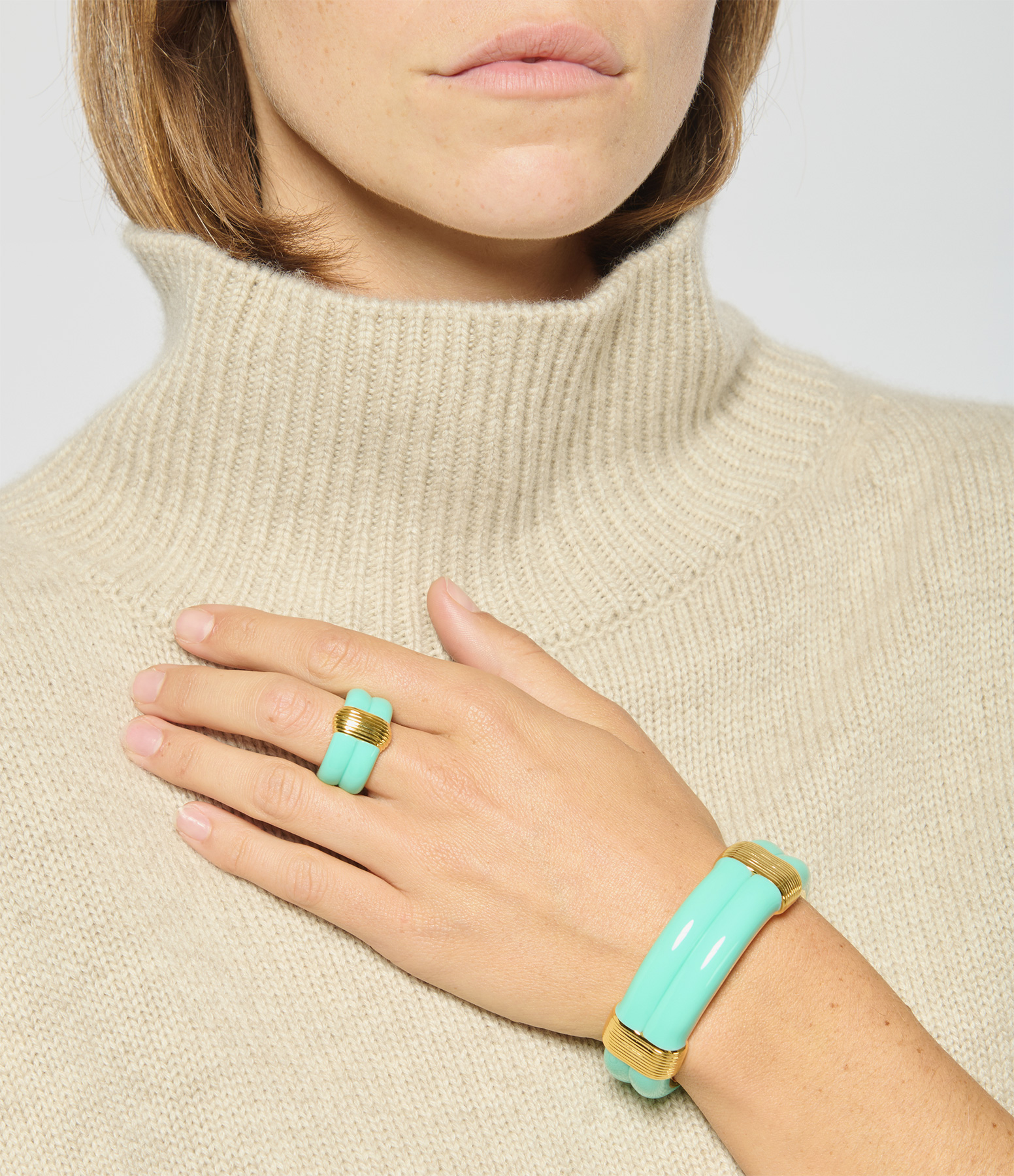 Katt Ring – Baby Blue Resin with Gold-Coloured Metal