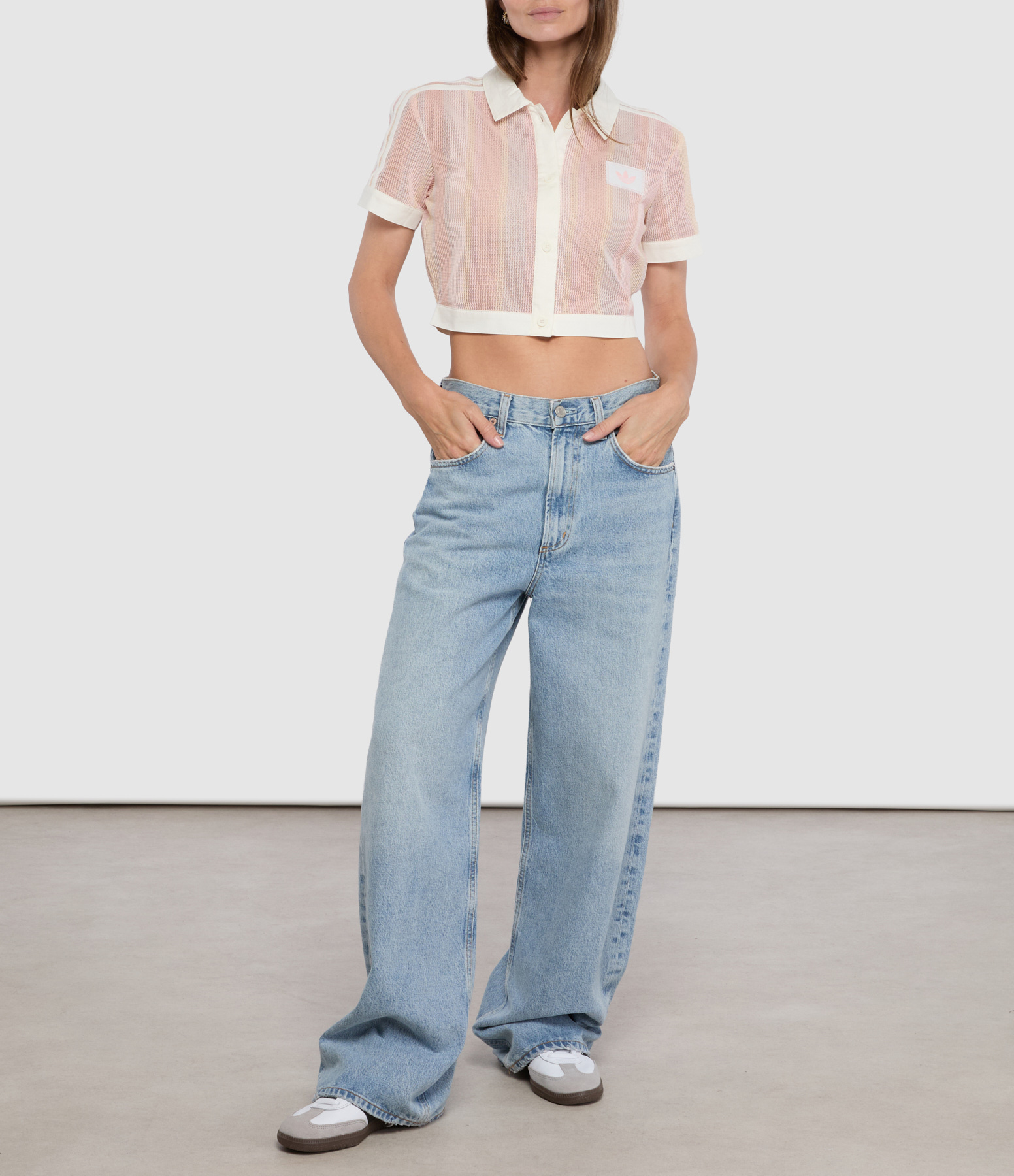 Cropped Multicoloured/Sandy Pink Polo Shirt, Summer Glow Capsule Collection