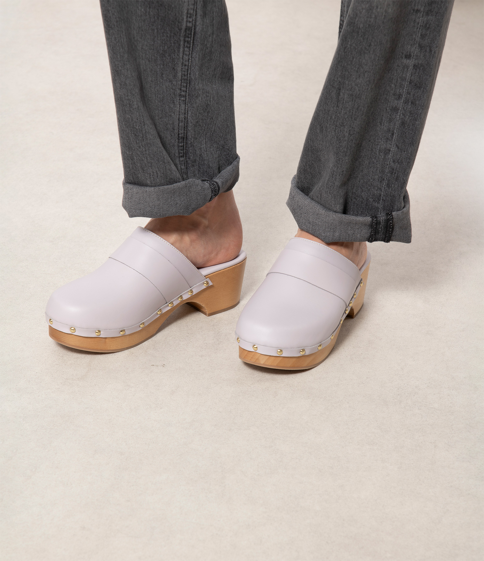 Bibi Lilac Leather Clogs