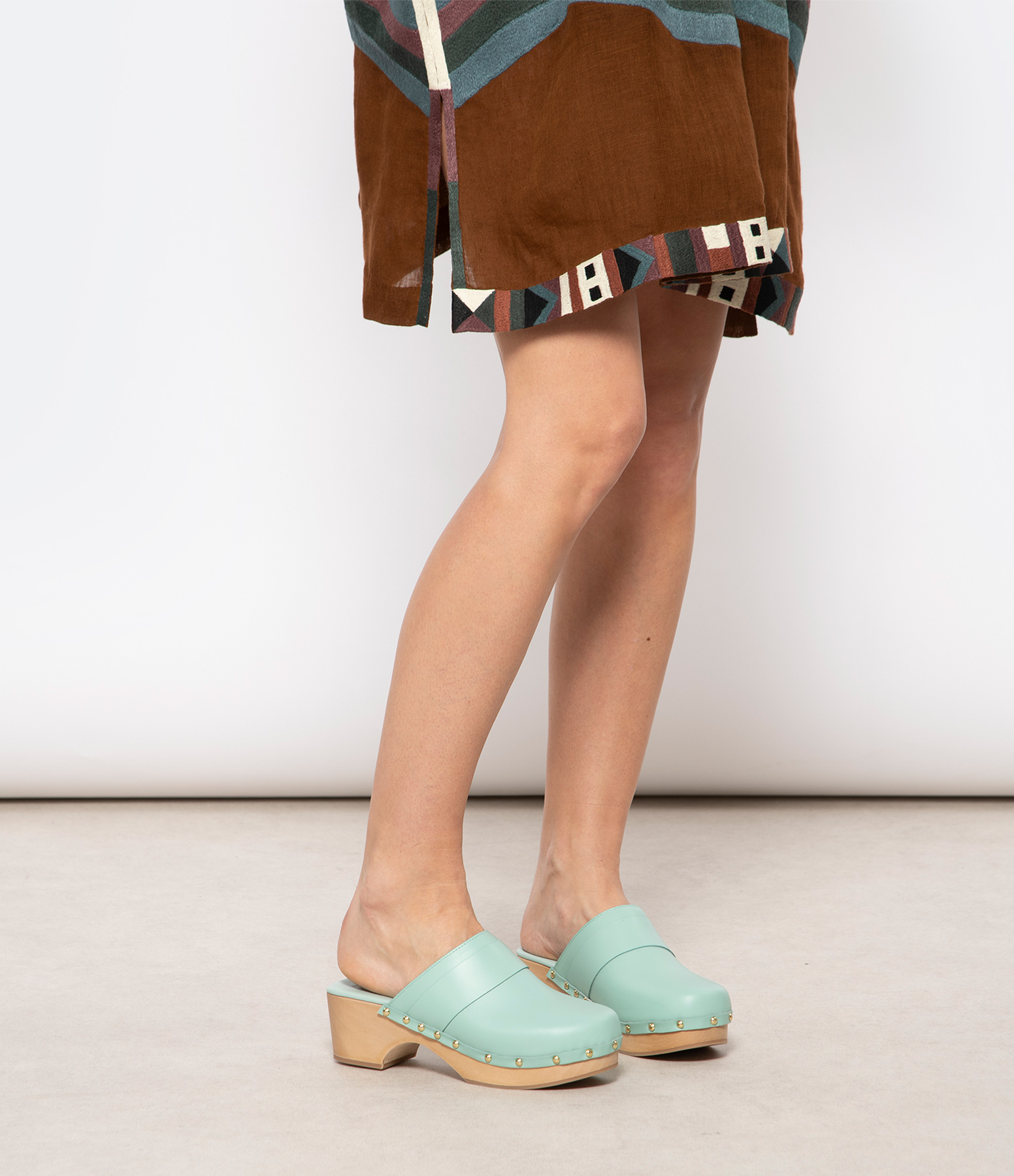 Bibi Turquoise Leather Clogs