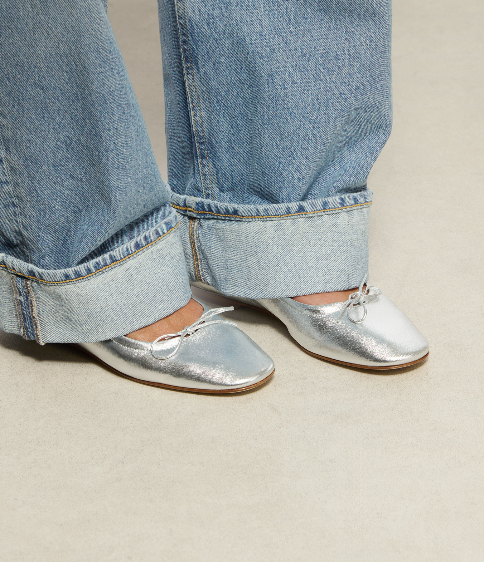 Delfina Nappa Laminated Silver Ballerinas
