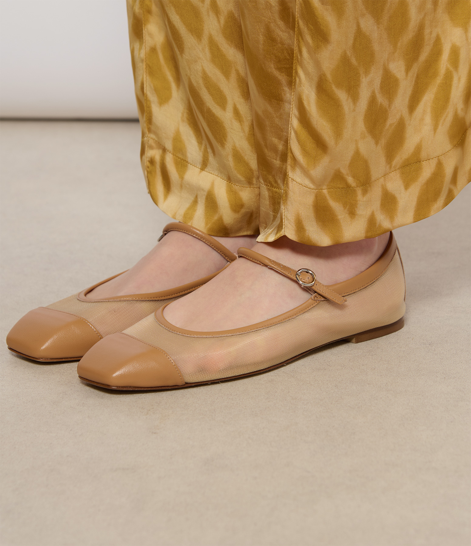 Uma Mesh Nappa Leather Hazelnut Ballet Flats
