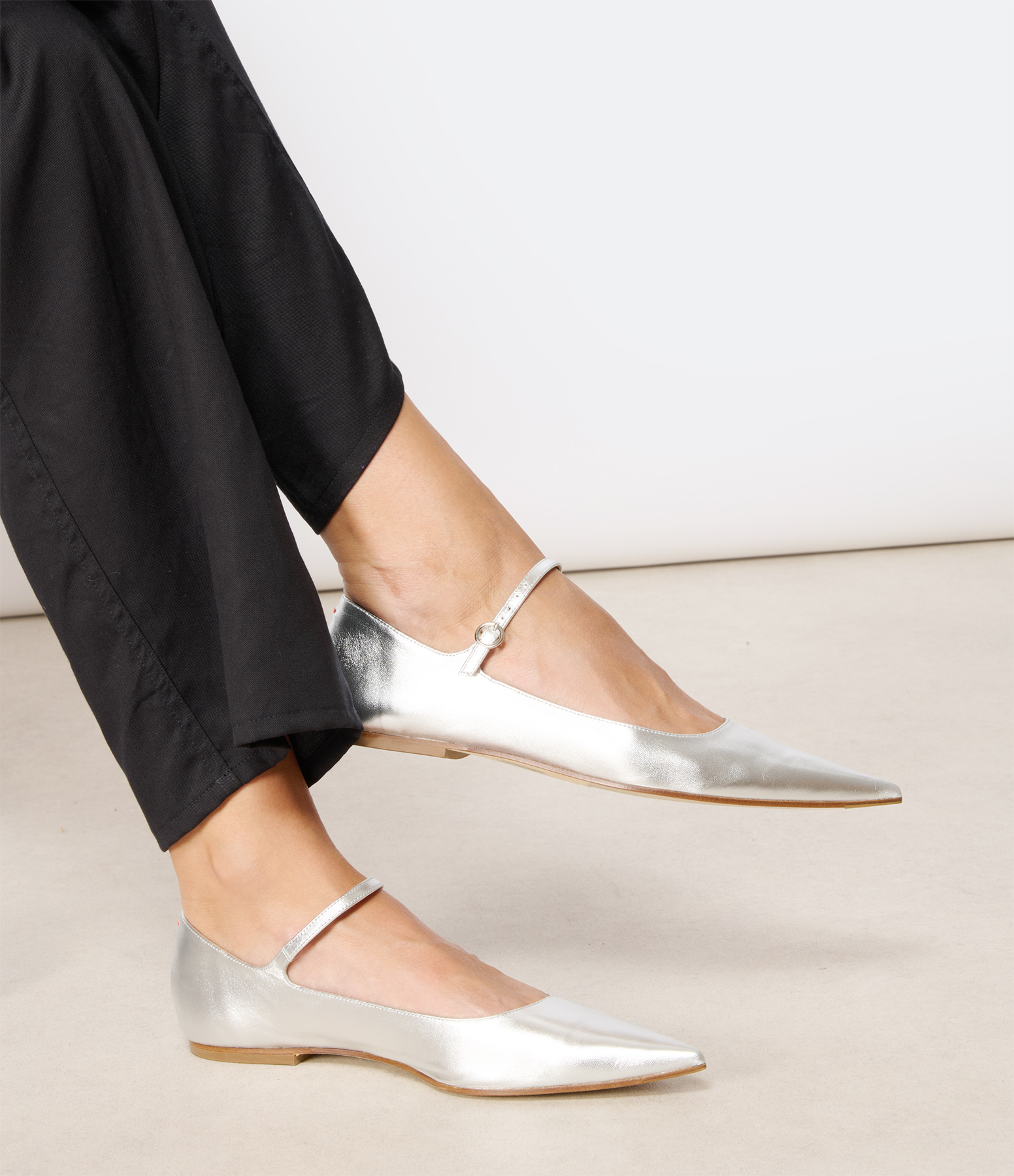 Cleo Nappa Laminated Silver Ballet Flats