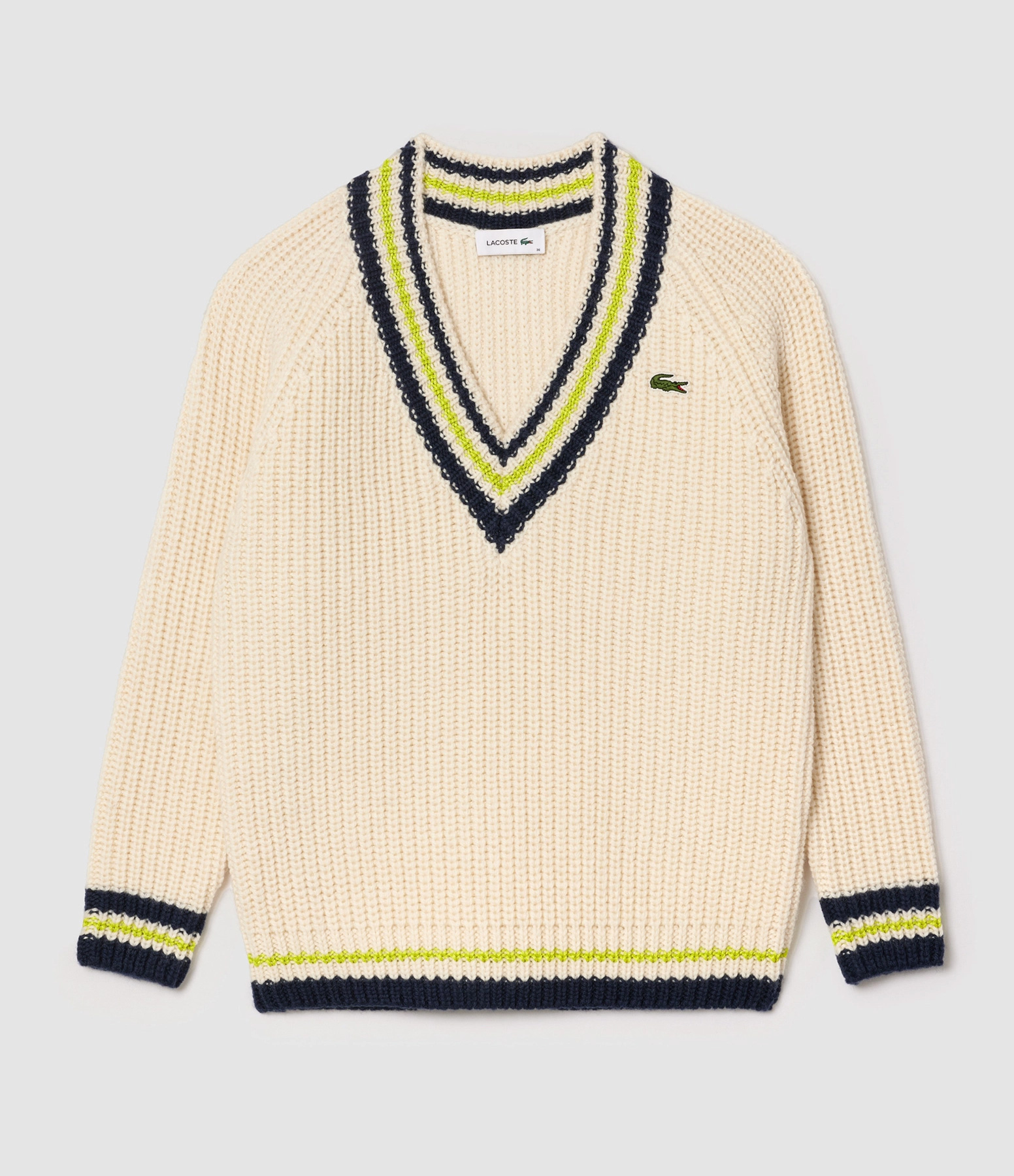Oversized V-neck Tennis Jumper in Beige Wool