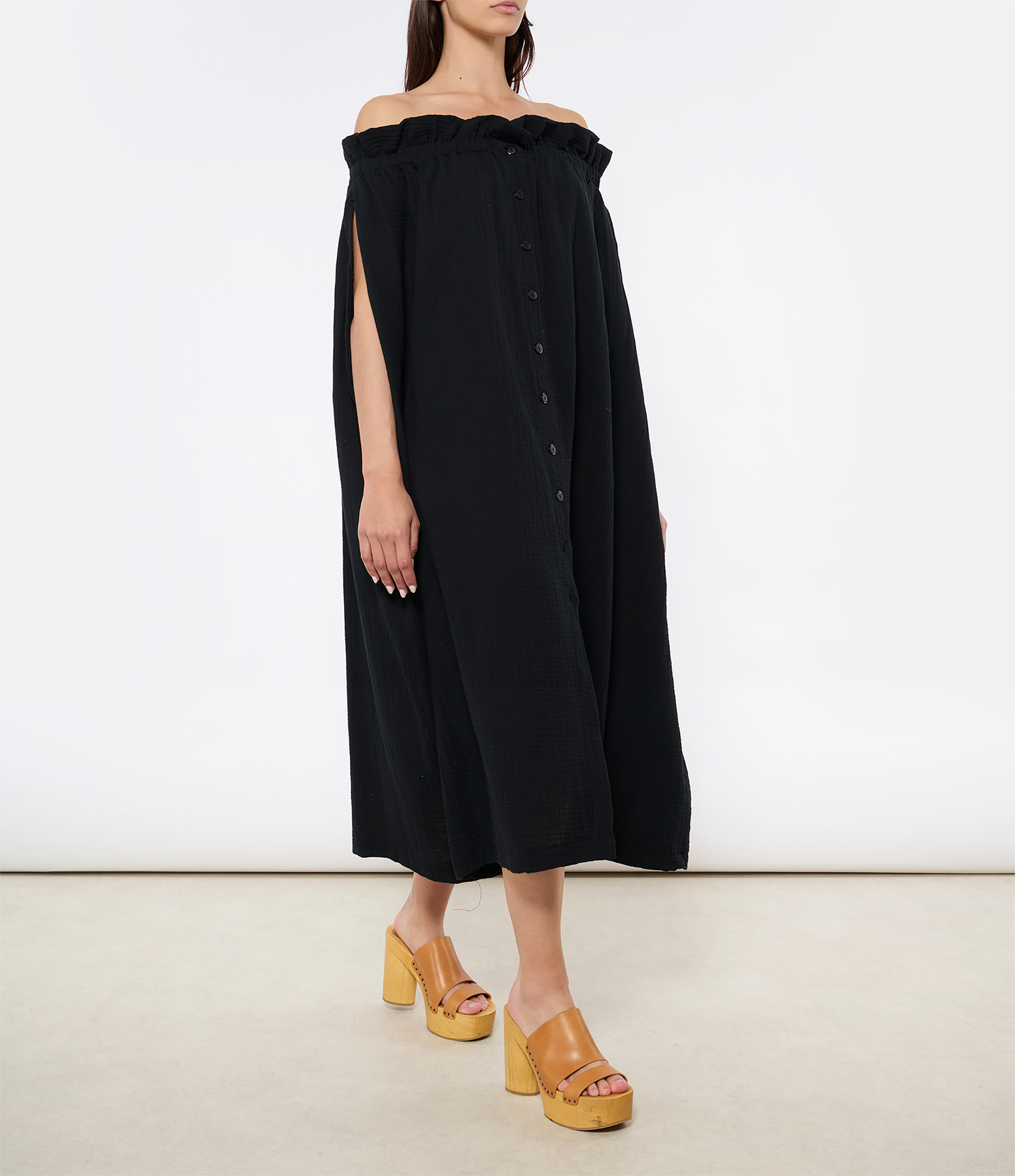 Athena Black Cotton Gauze Dress