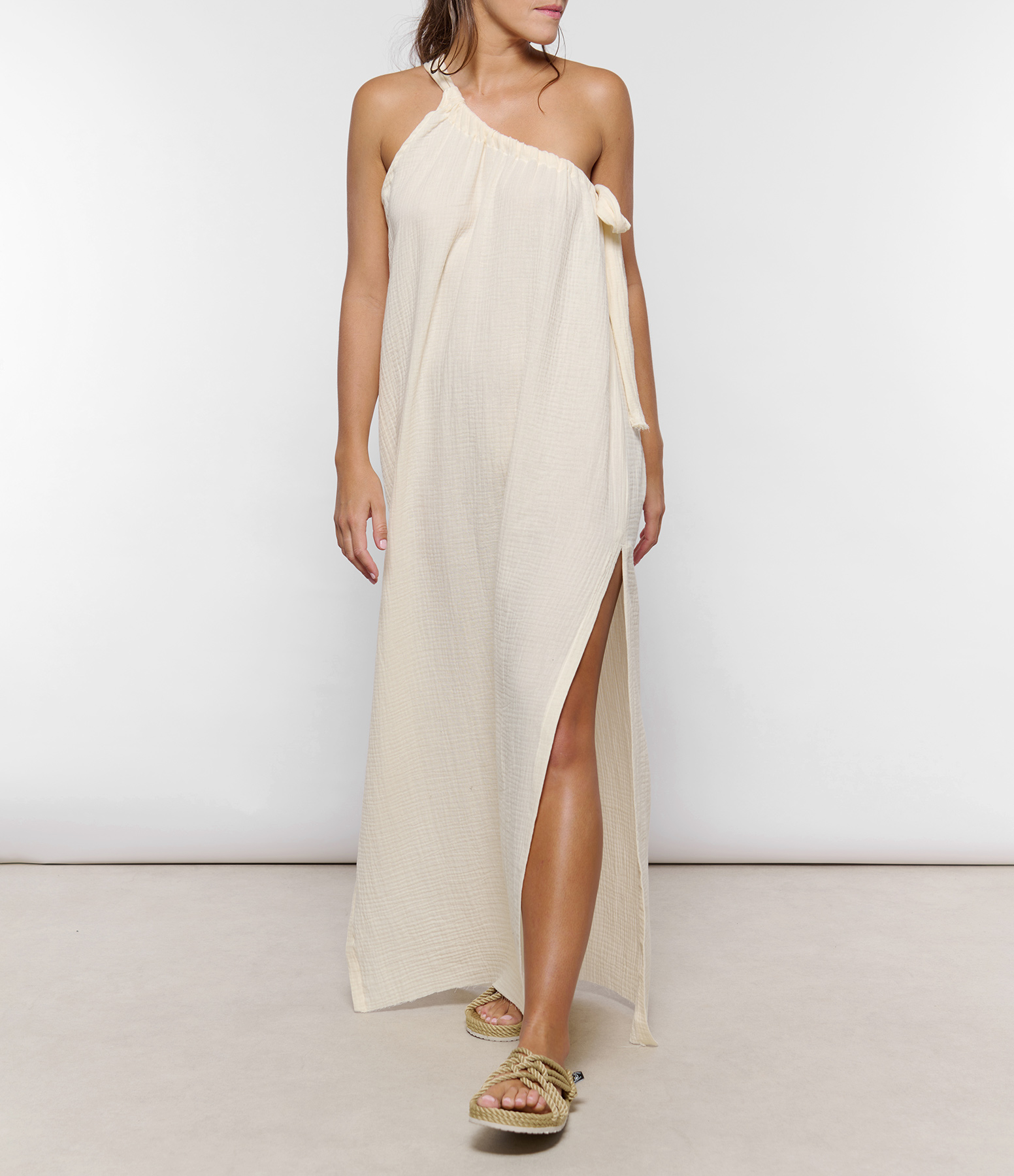 Asymmetrical Muse Dress in Ecru Cotton Gauze
