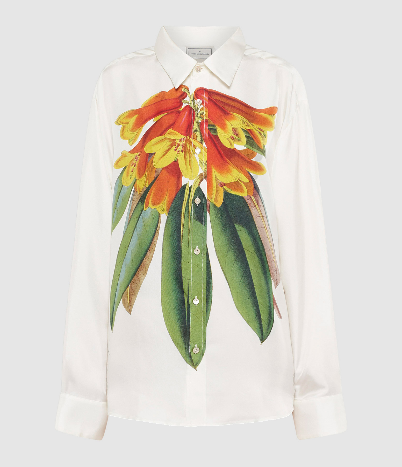 GOTS-Certified Aloe Silk Shirt with Orange Flower Print