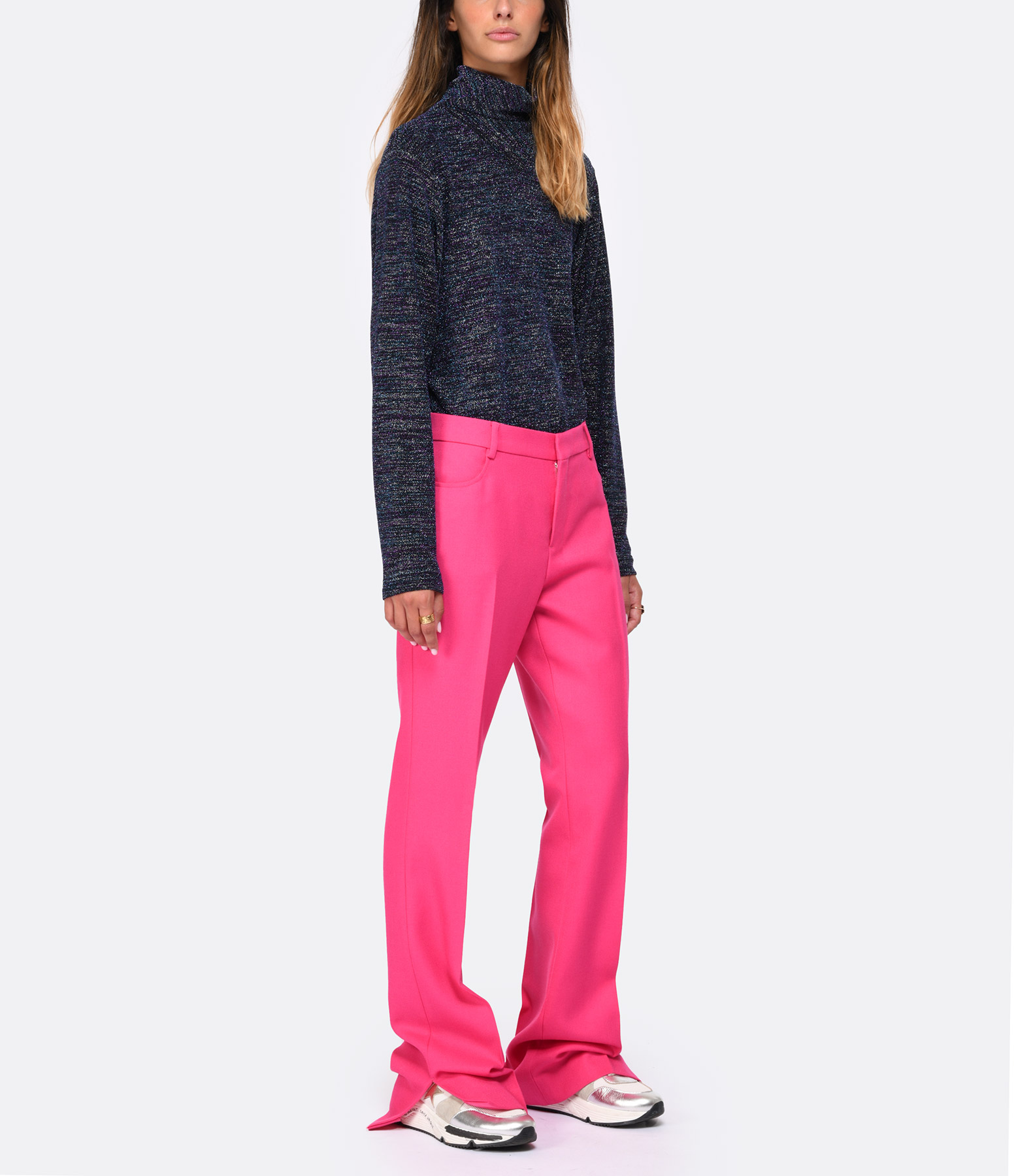Fuchsia Virgin Wool Flare Trousers