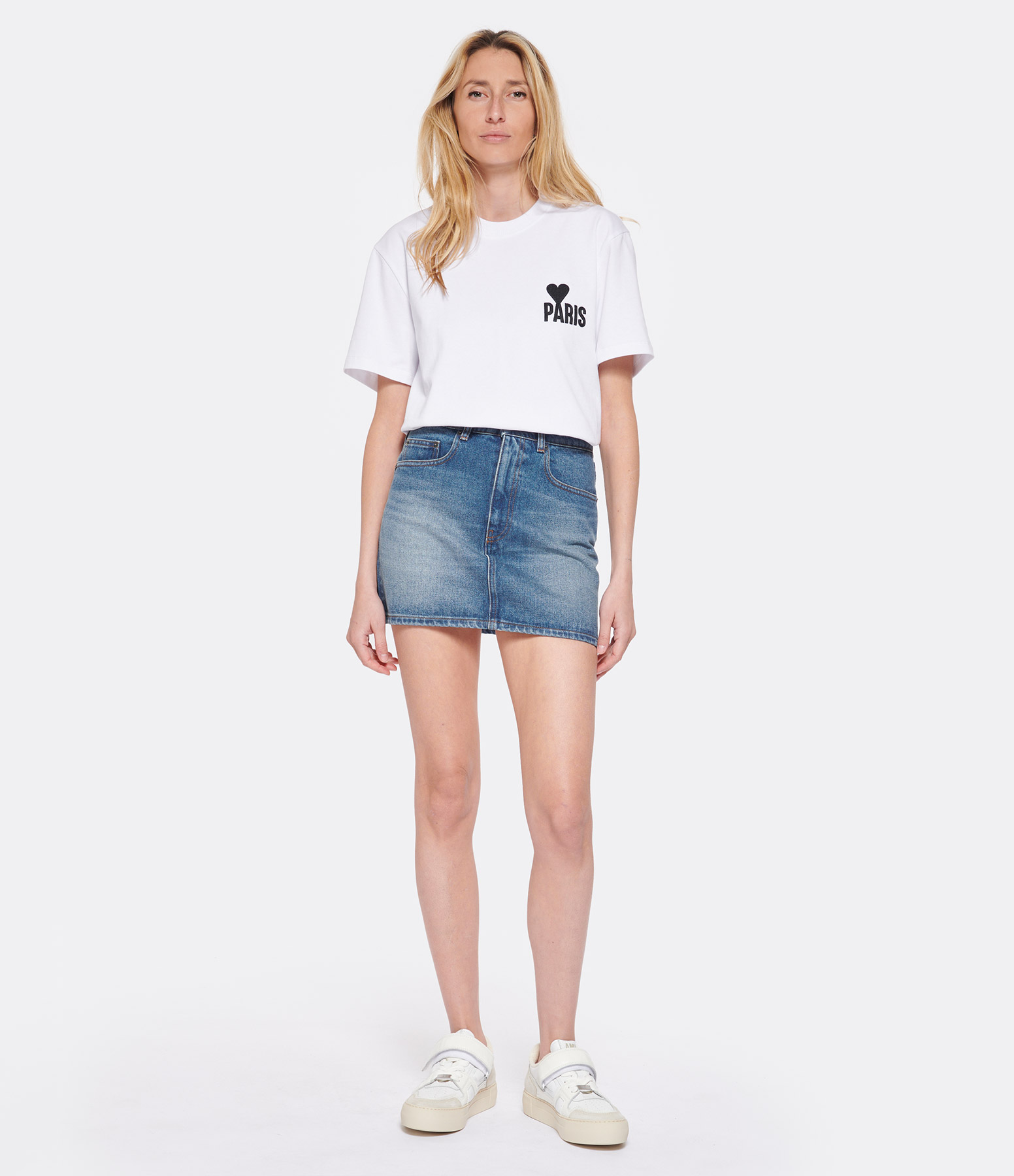 Short, Distressed Blue Cotton Skirt