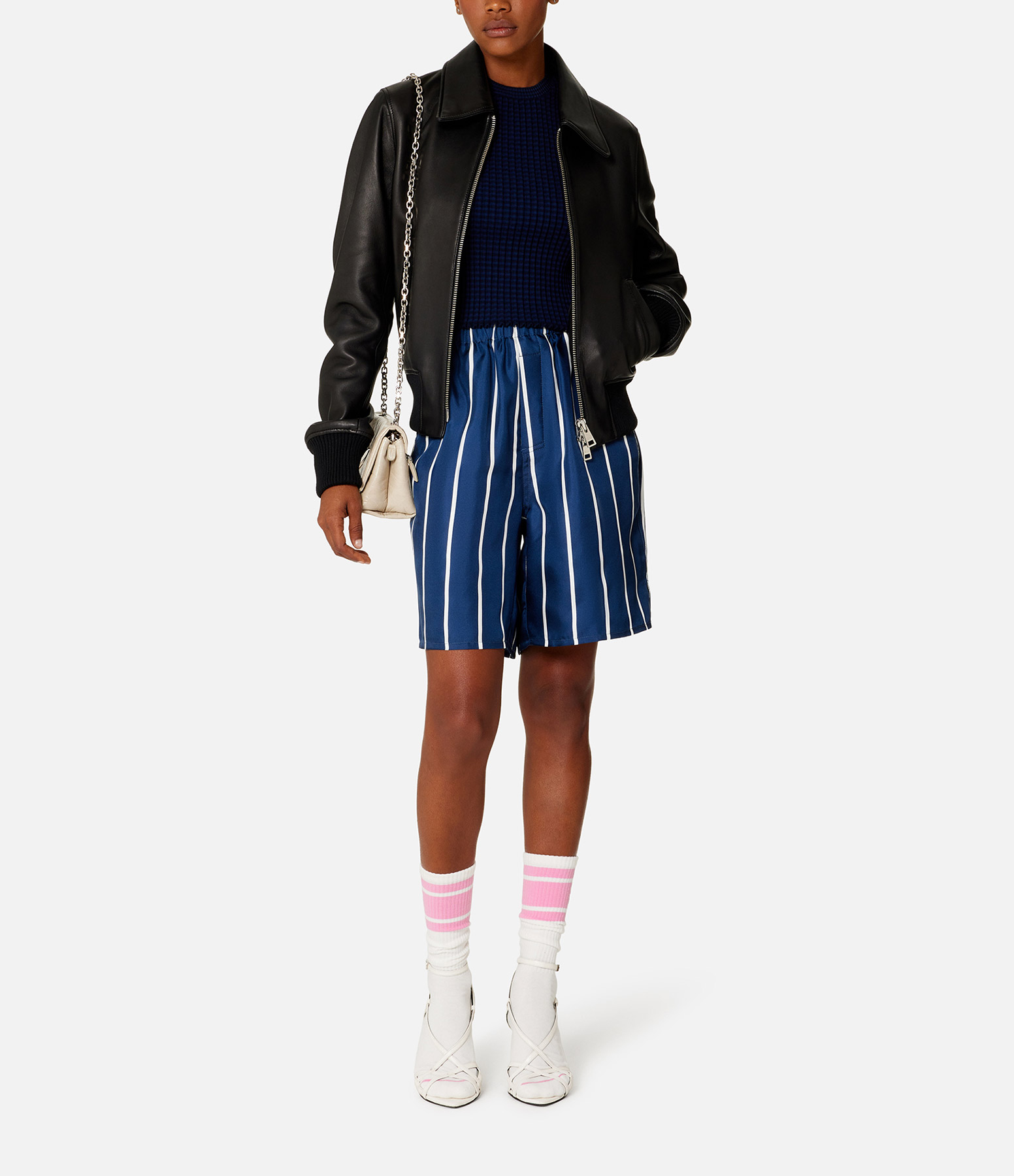 Unisex Blue Striped Silk Shorts