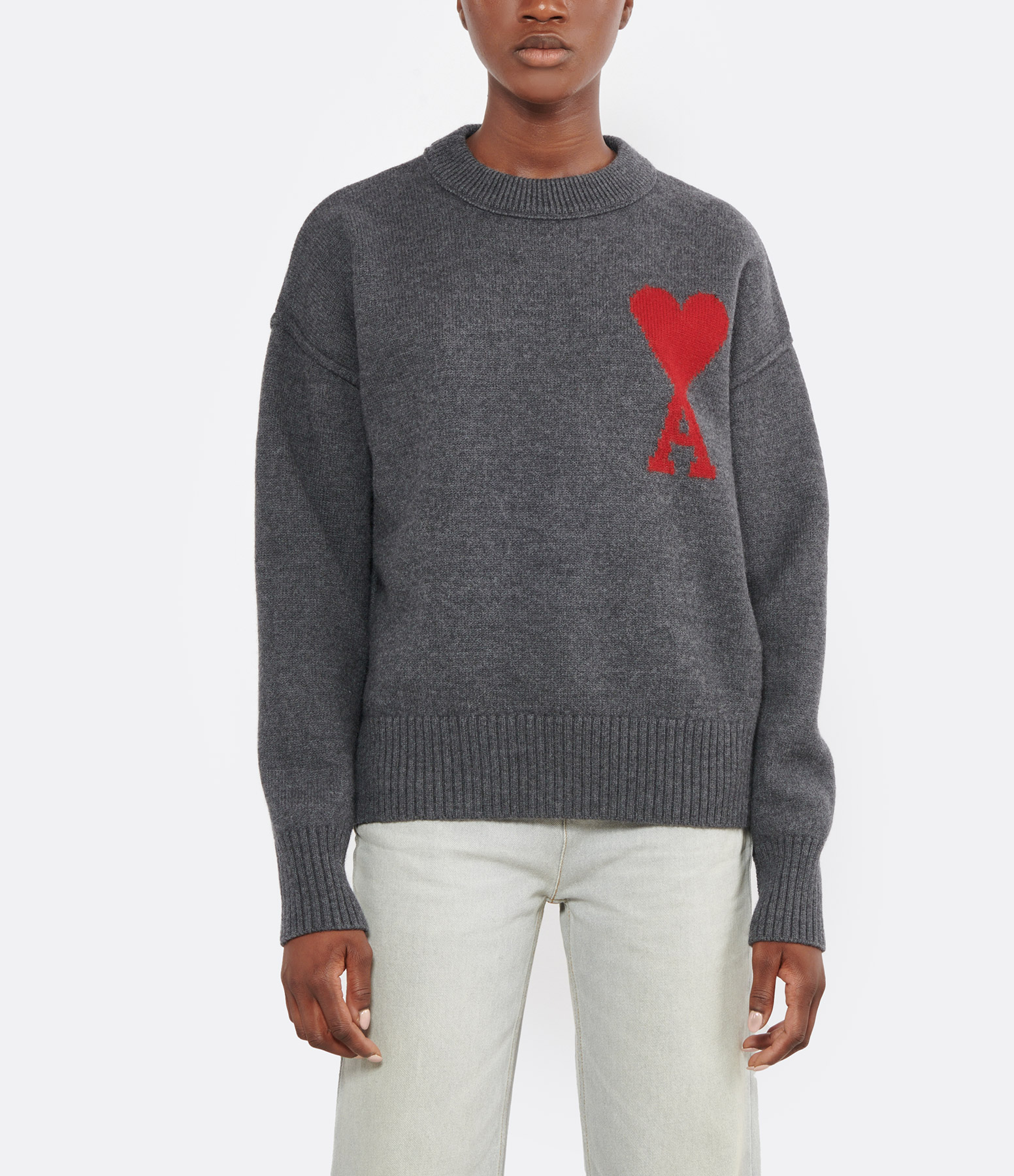 Unisex ‘Ami de Cœur’ Sweater in Grey Marled with Red