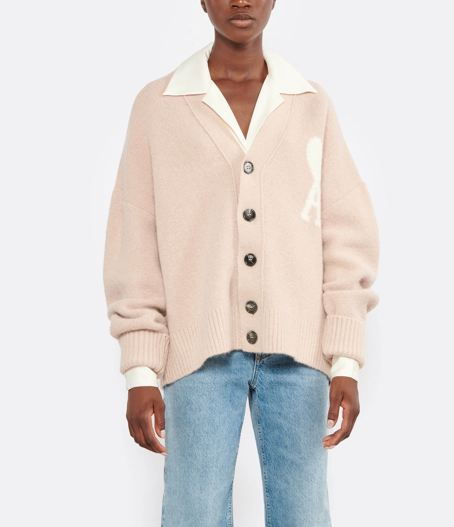 Unisex ‘Ami de Cœur’ Cardigan in Powder Pink and Ivory