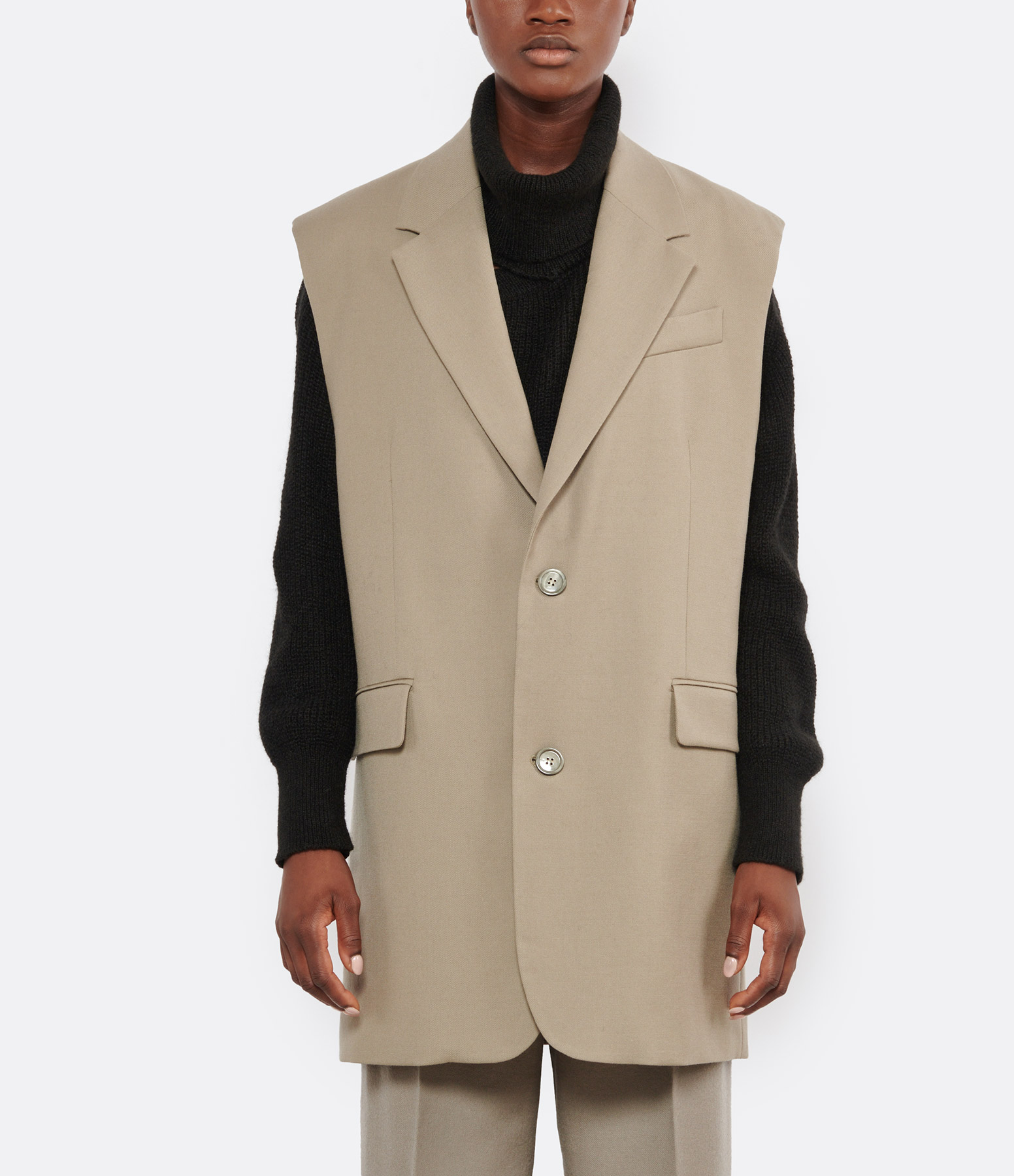 Sleeveless Taupe Wool Blazer