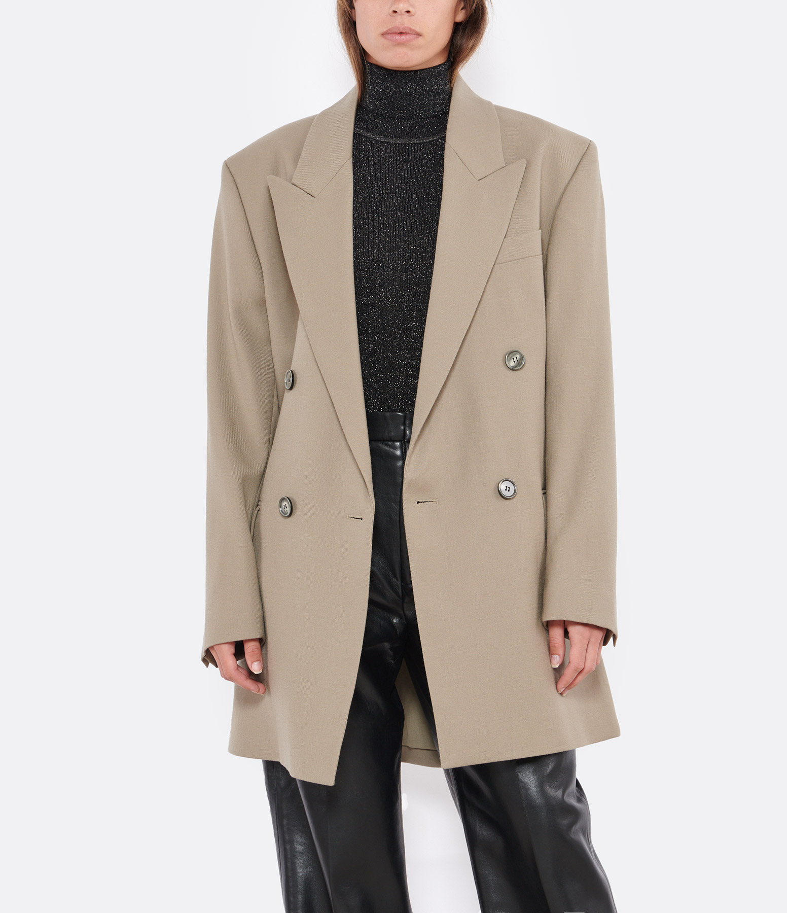 Taupe Double-Breasted Wool Blazer