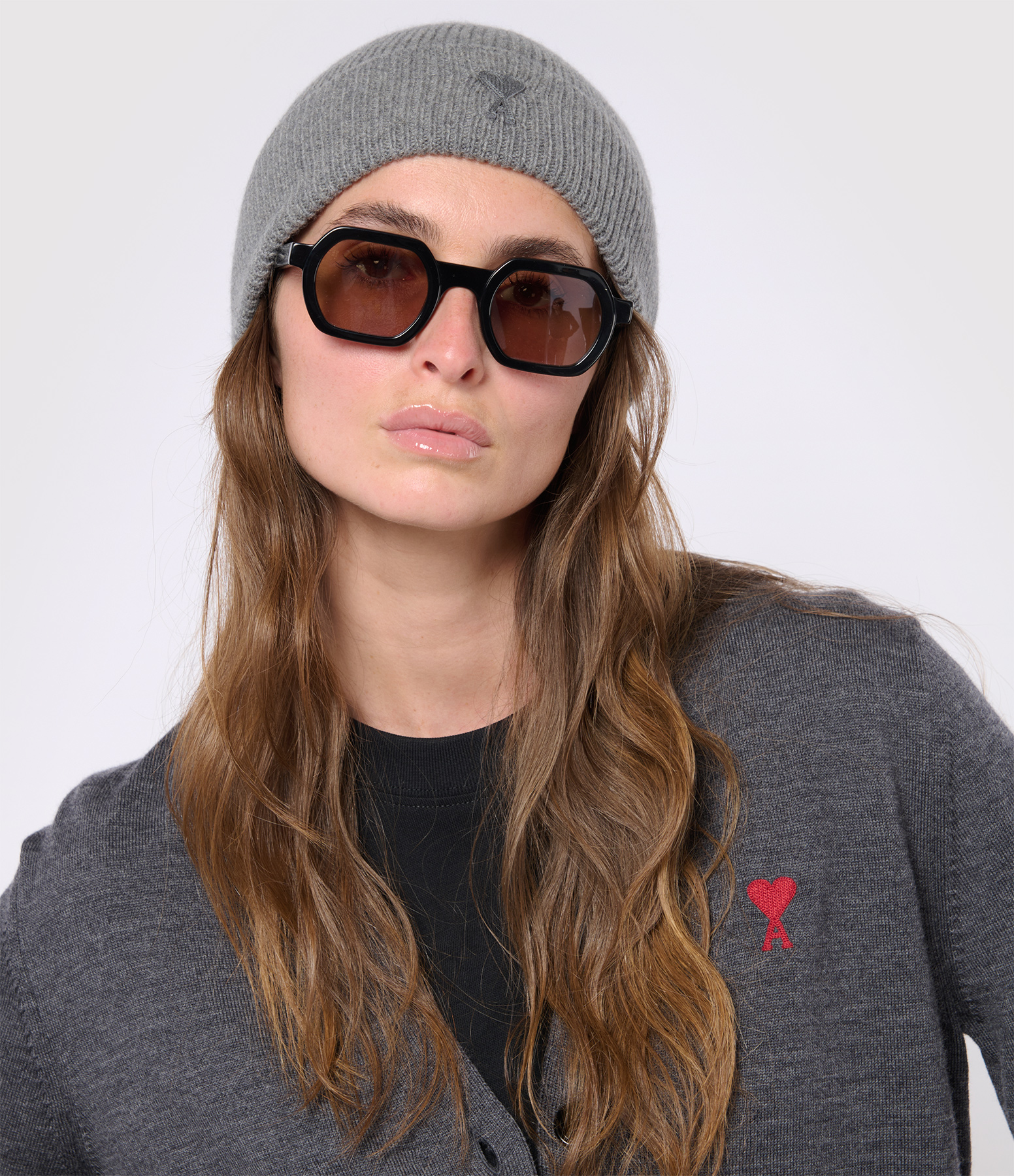 Ami De Cœur Grey Marled Cashmere Beanie