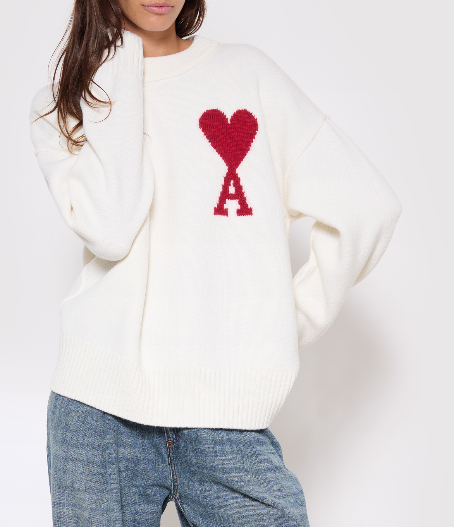 ‘Ami de Cœur’ Beige and Red Wool Jumper