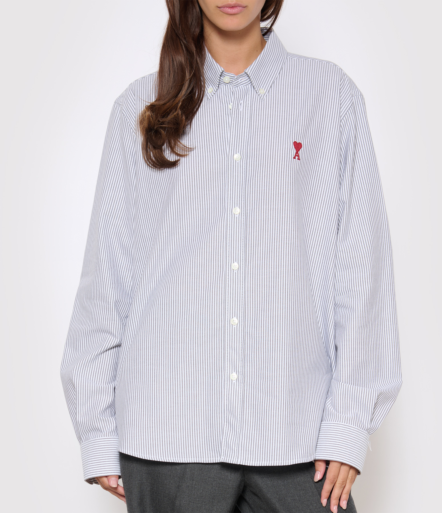Ami de Cœur Button-Up Shirt with Blue and Red Stripes