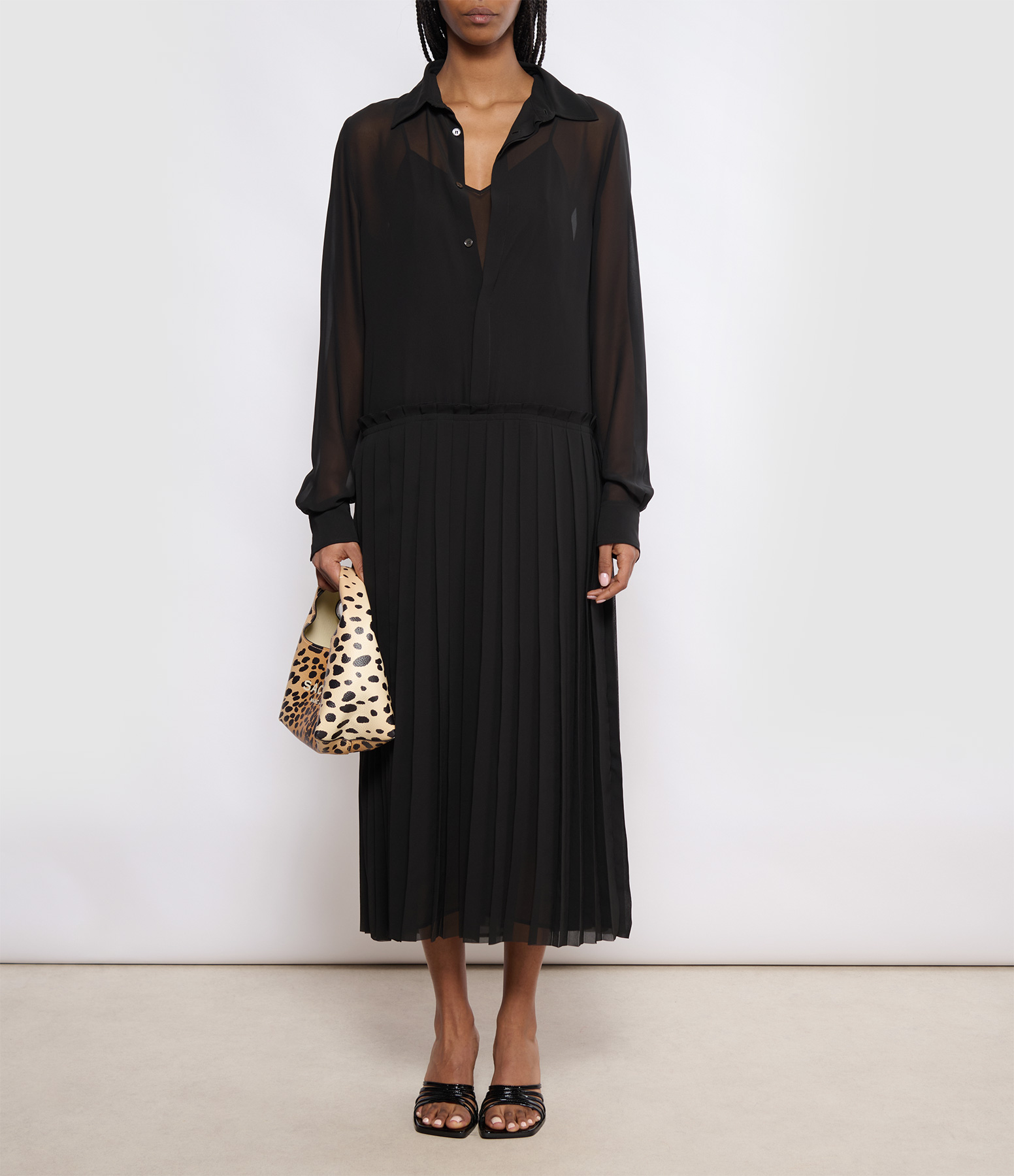 Black Pleated Midi Dress
