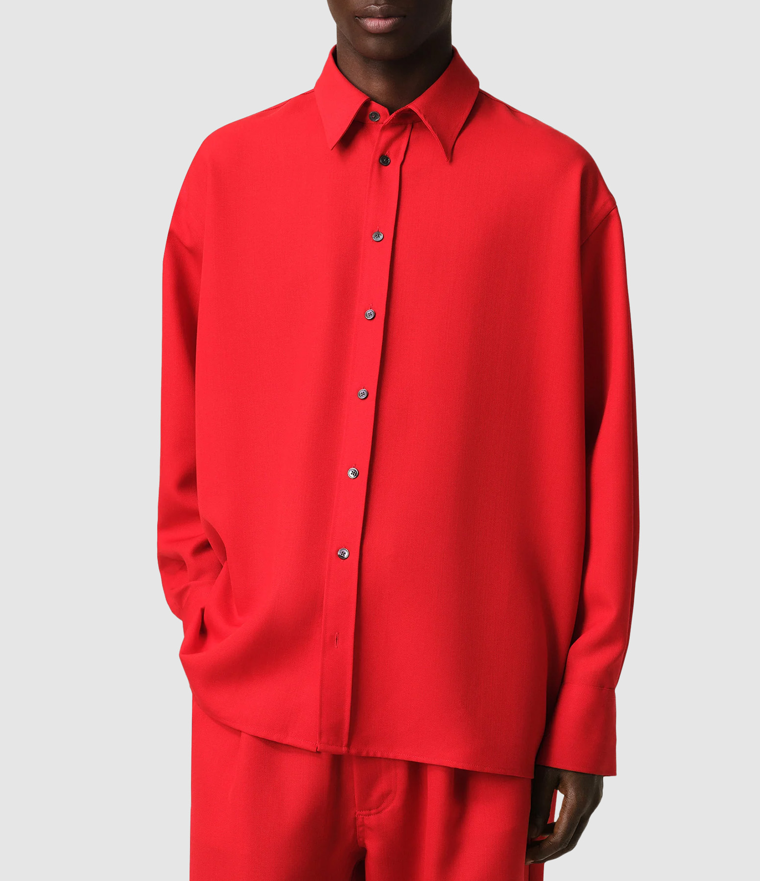 Unisex Loose-Fit Red Wool Shirt with Back Slit
