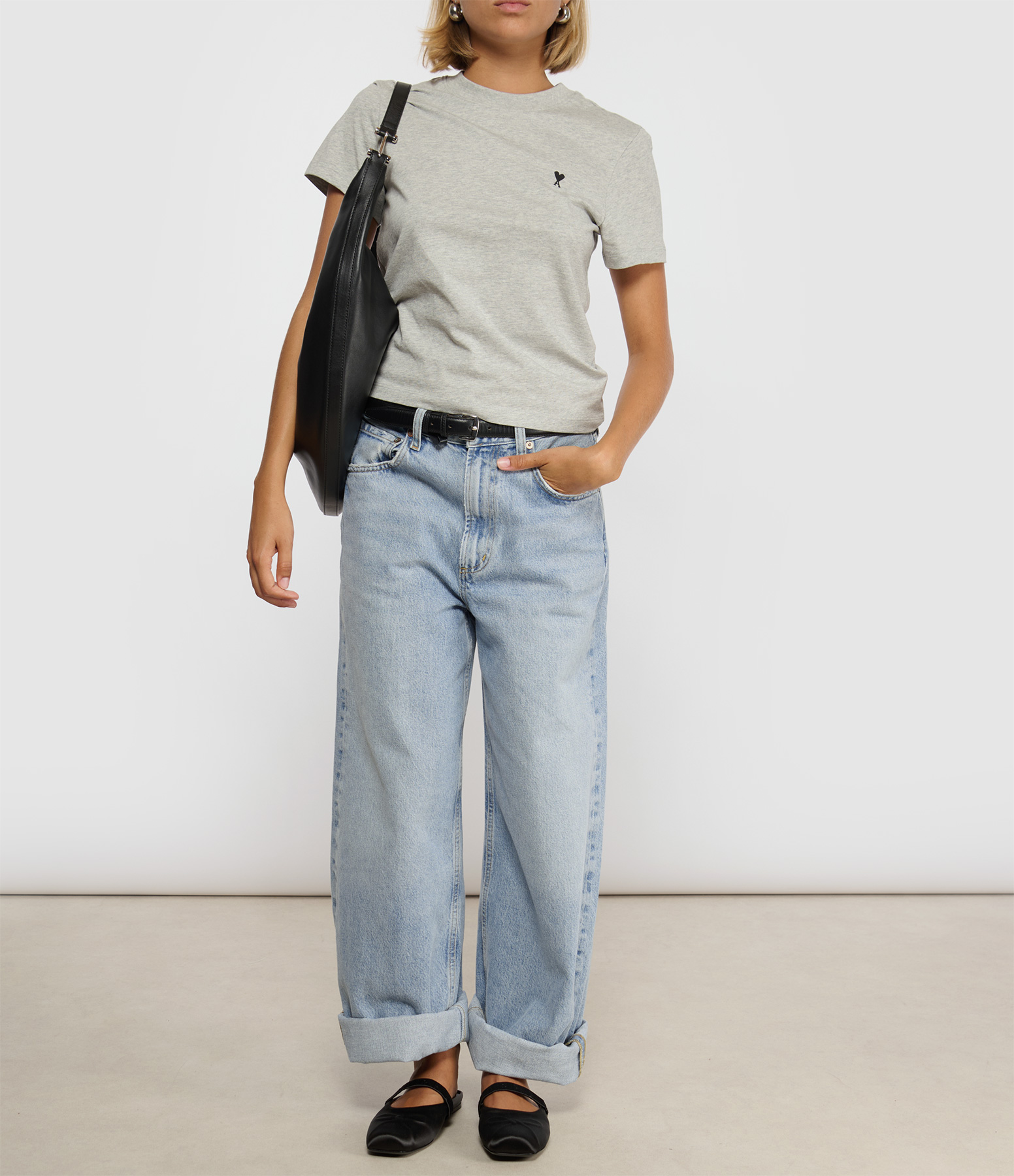 'Ami de Cœur' Contrast Cropped T-shirt in Ash Grey Marble