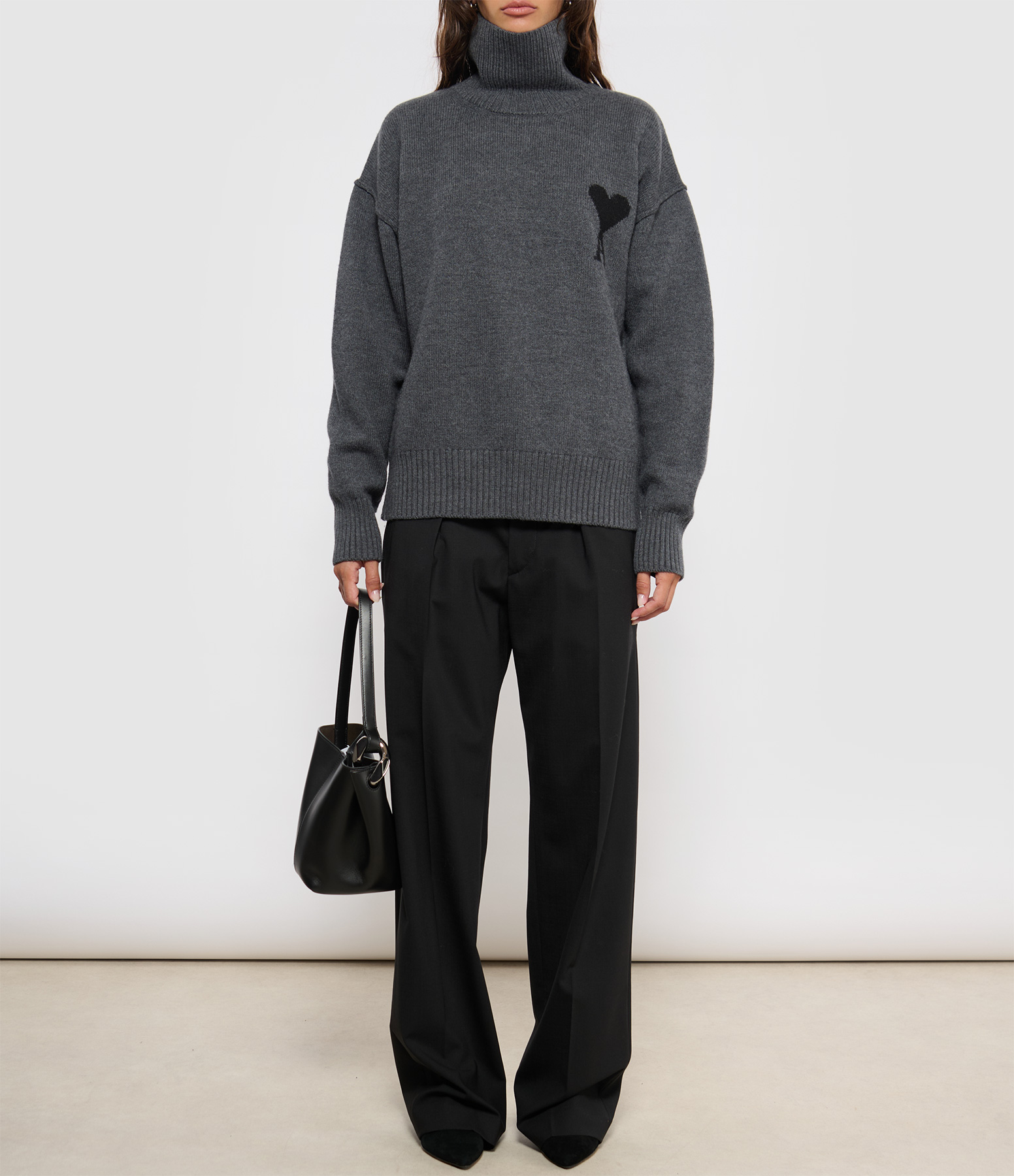 Ami De Coeur Grey and Black Chinese-Style Turtleneck Jumper