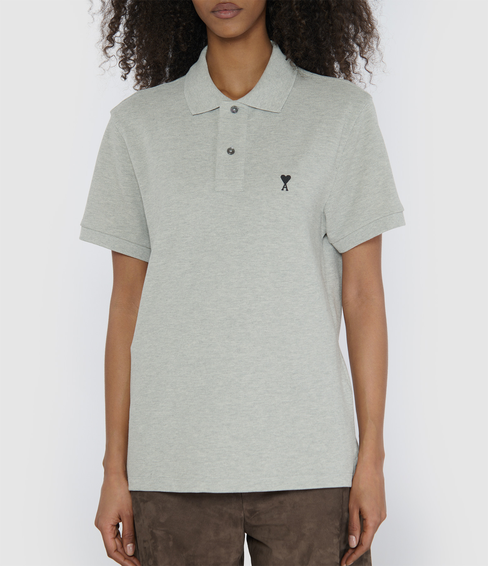 Contrasted ‘Ami De Coeur’ Polo Shirt in Ash Grey, China