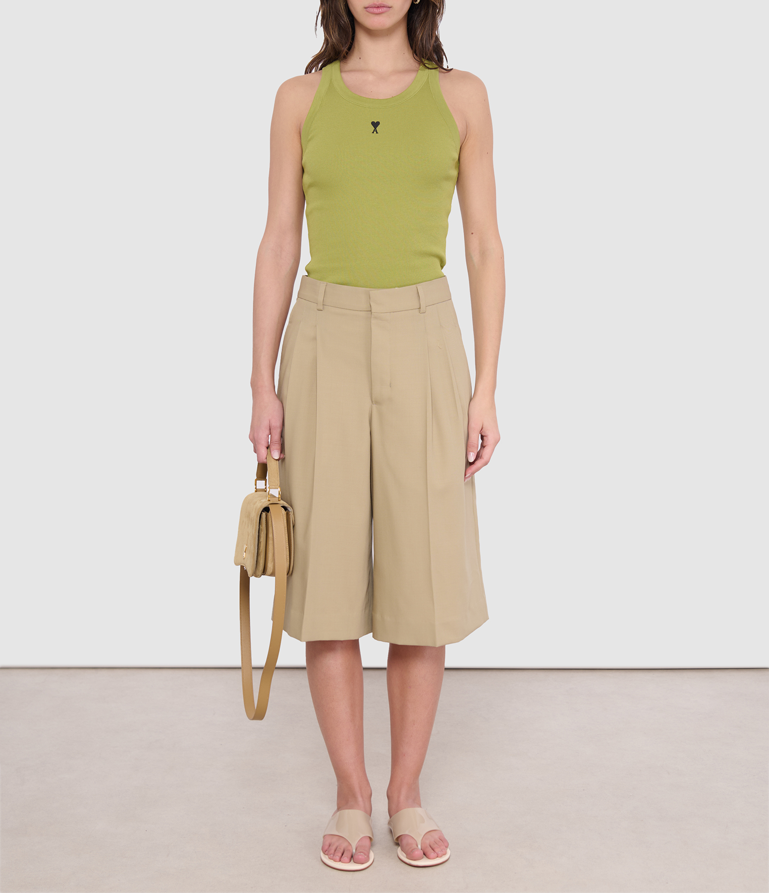 Beige Taupe Bermuda Shorts with Two Pleats