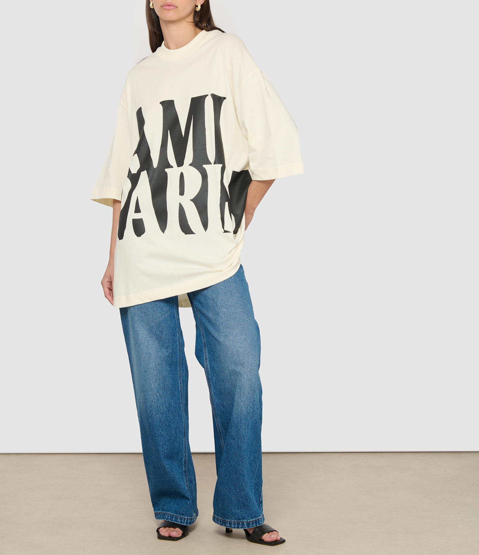 T-shirt with Ami Paris print in cream white