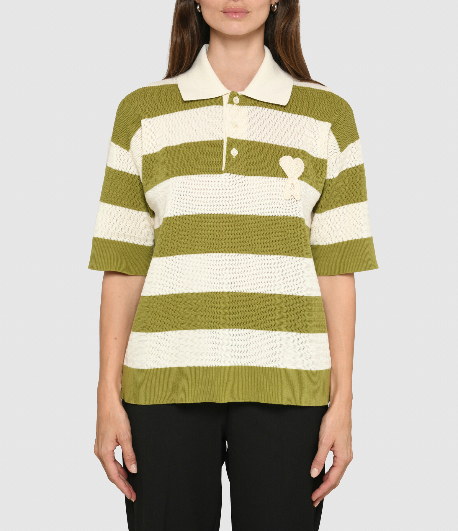 Ami De Coeur Polo Shirt in Cream and Matcha White