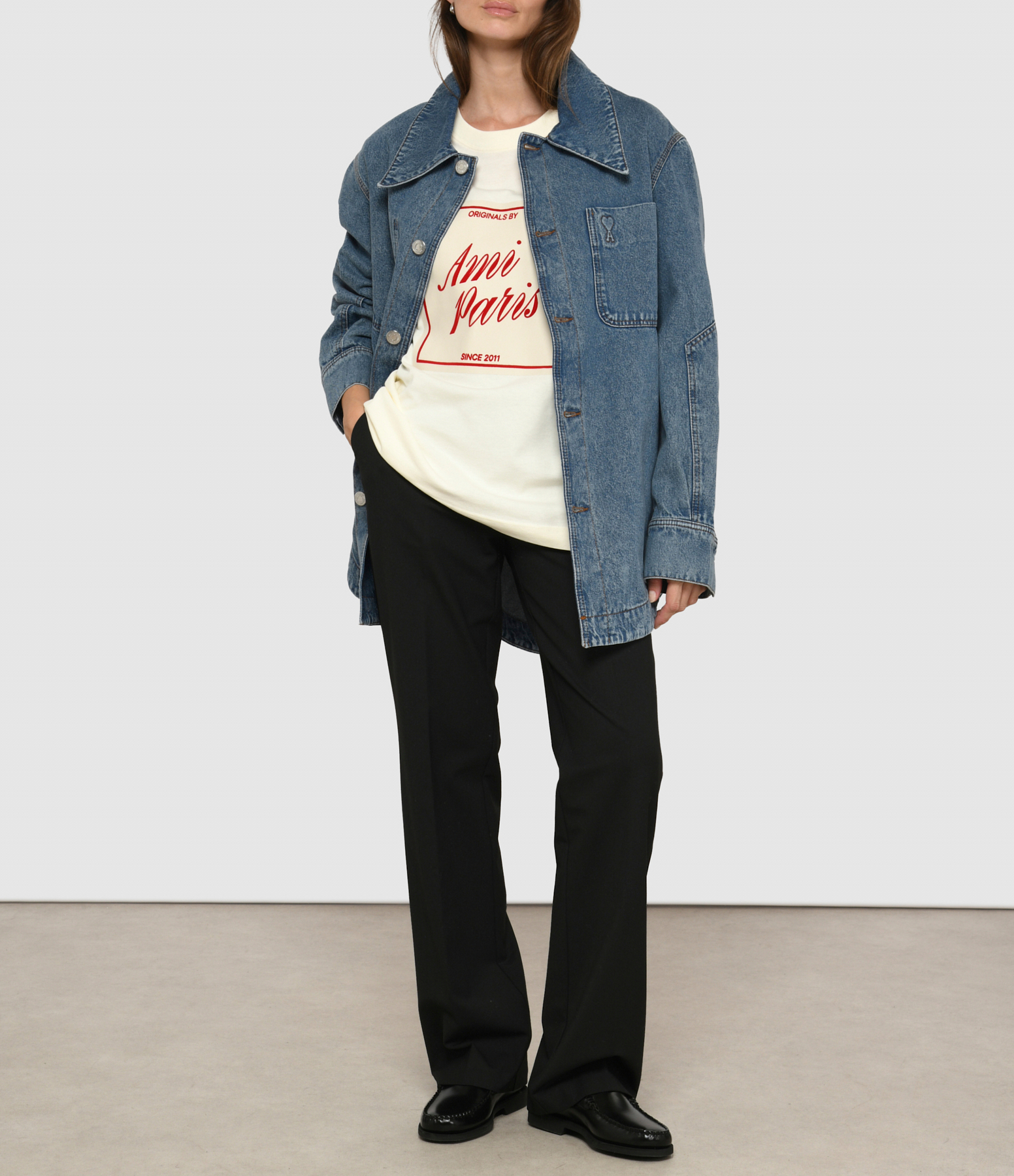 Embossed 'Ami De Coeur' Worker Over Jacket, Blue, Second-hand