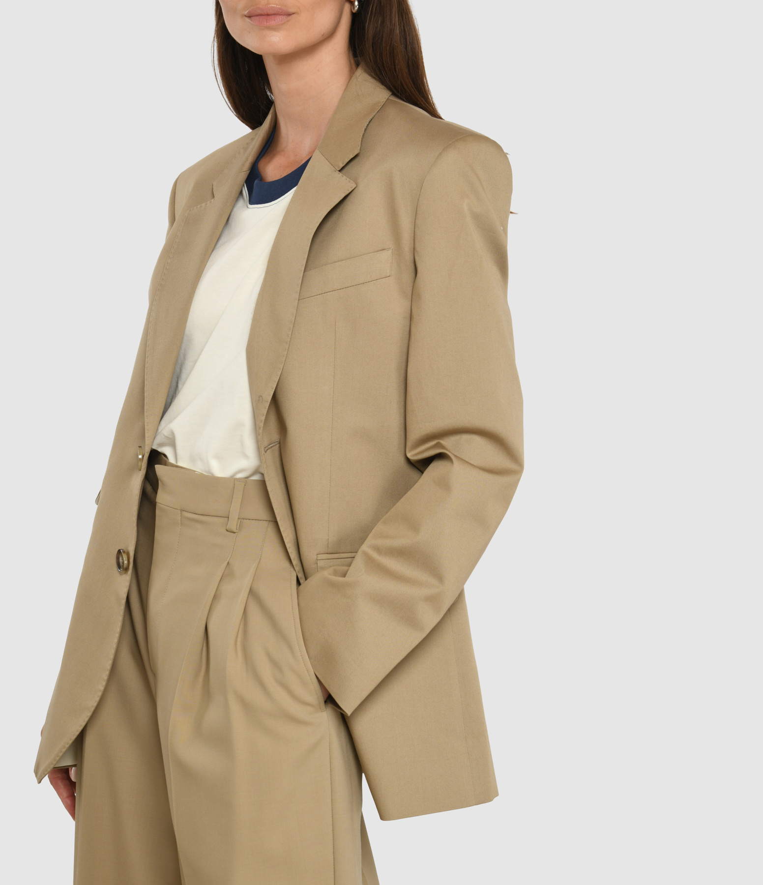Boxy Single-Breasted Blazer in Beige and Taupe