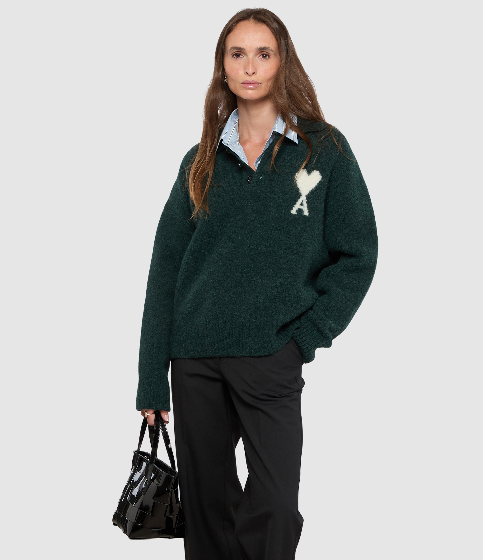Ami De Coeur Polo Shirt in Bottle Green and Ecru